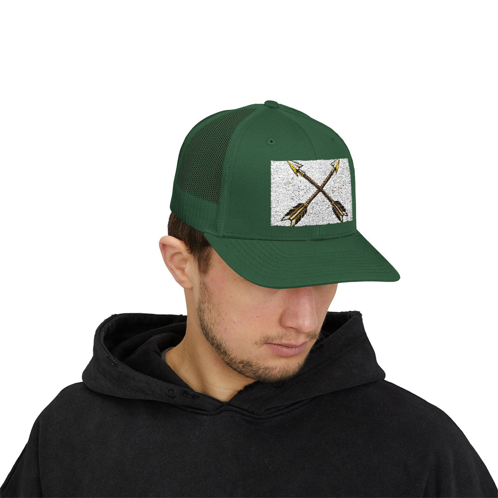 Arrow Cross Trucker Cap — Rustic Tribal Arrow Snapback Hat