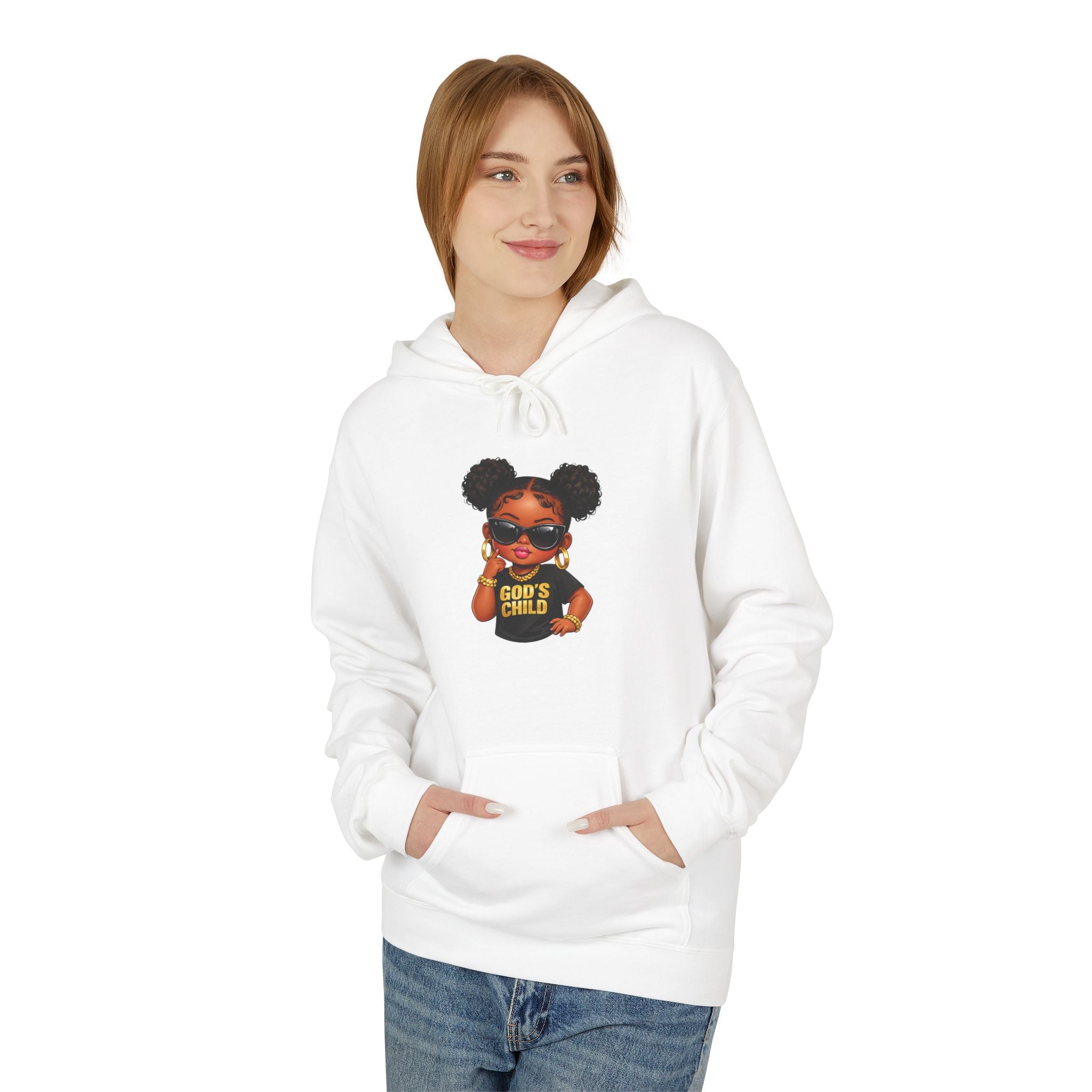 Hoodie — 'Black Girl Magic' Kid with Puffs Graphic White Hoodie