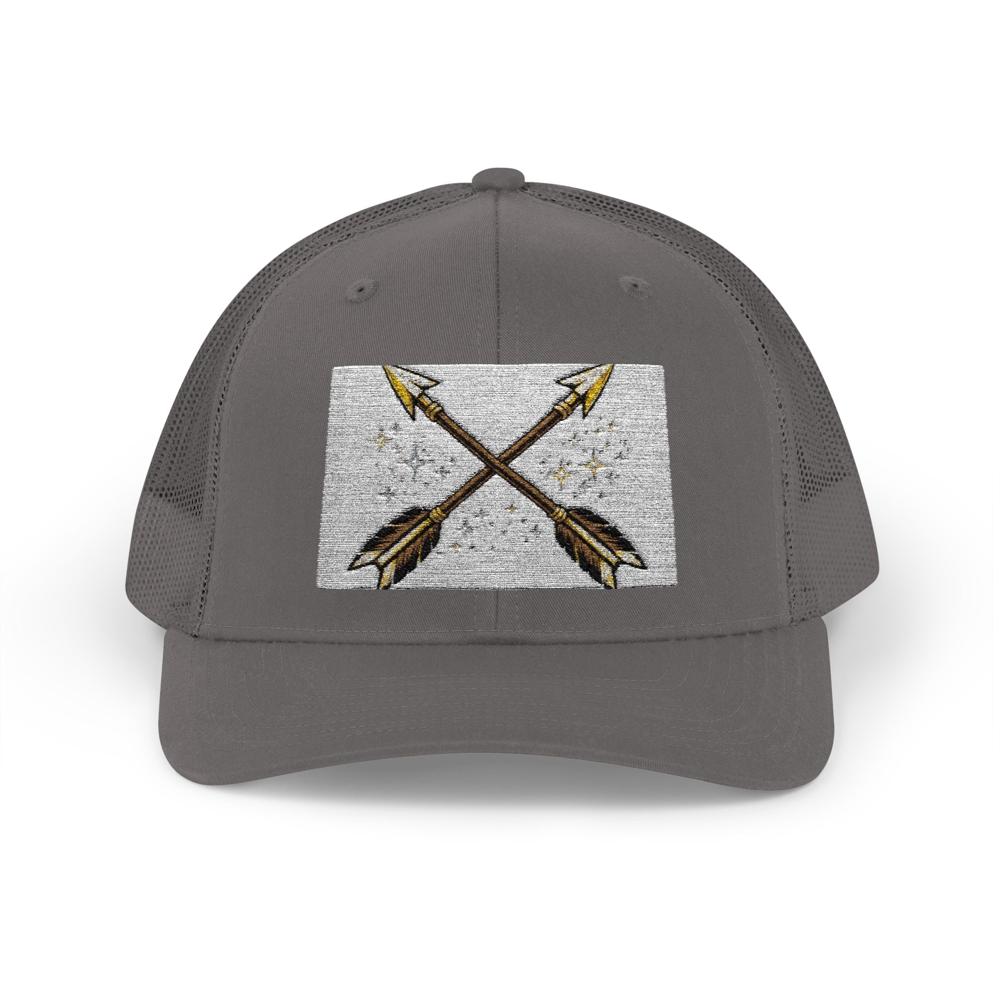 Arrow Cross Trucker Cap — Rustic Tribal Arrow Snapback Hat