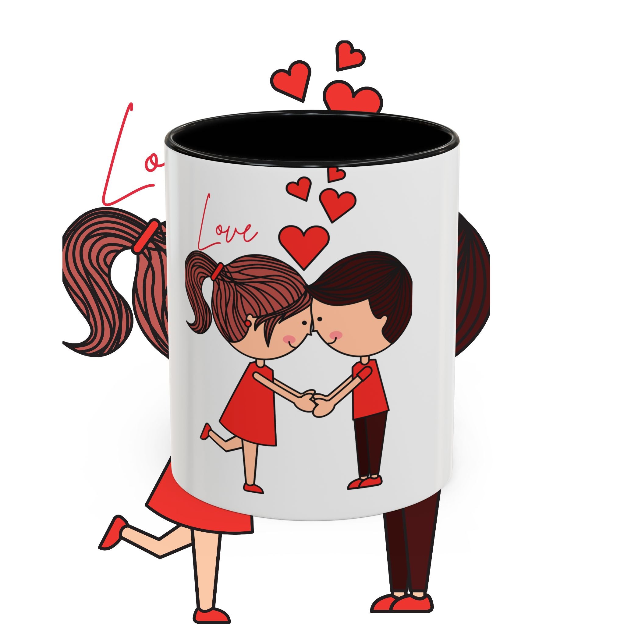 Love Couple Accent Coffee Mug — Cute Romantic Cartoon Mug (11/15oz)