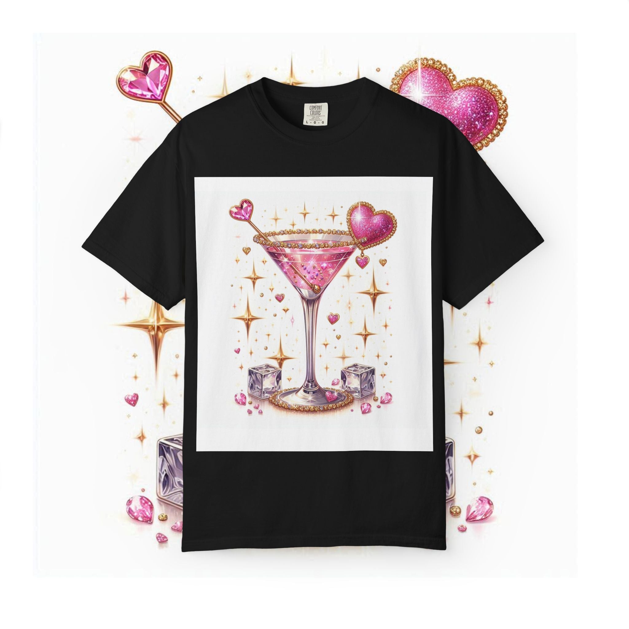Sparkling Pink Martini T-Shirt — Glitter Cocktail Graphic Tee