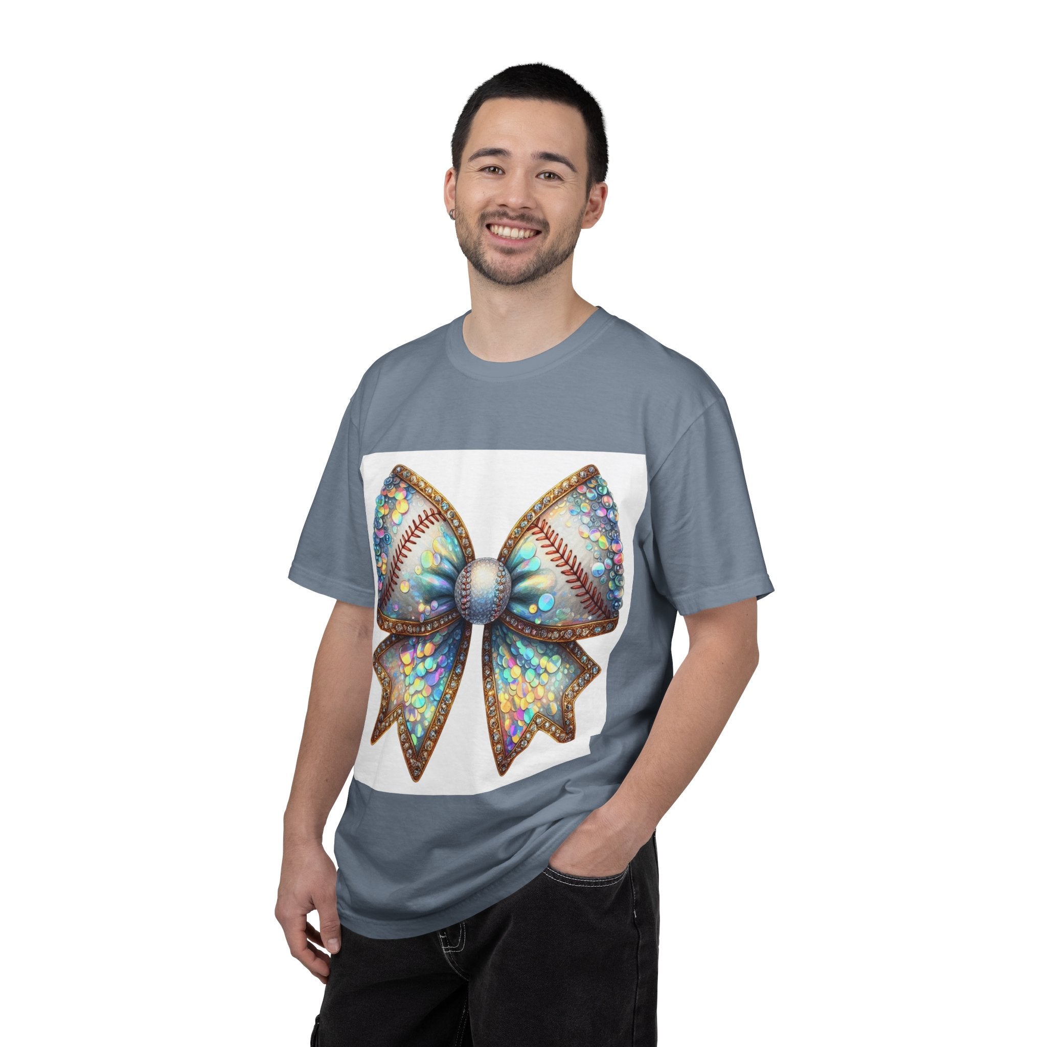 Sequin Bow Graphic T-Shirt — Shimmering Ribbon Art Tee