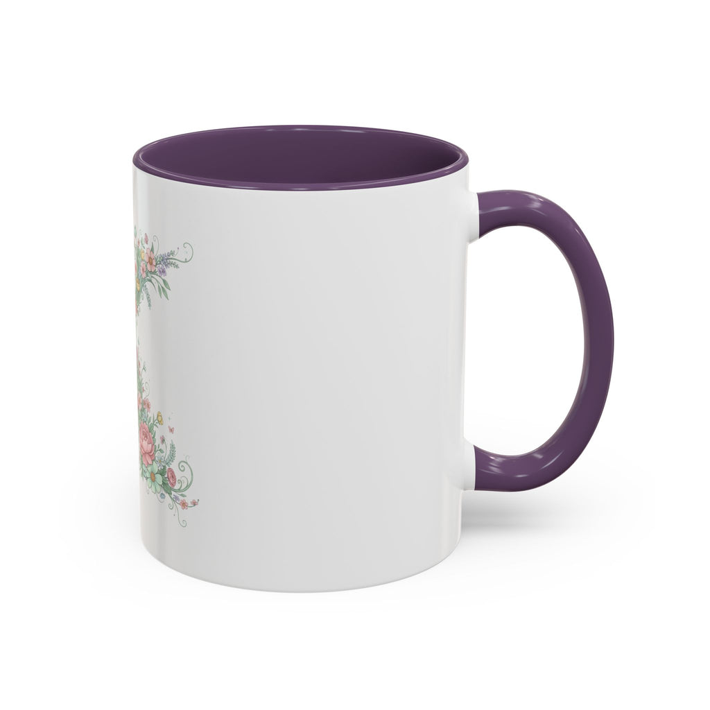 Floral Monogram 'K' Accent Coffee Mug — Elegant Initial Gift (11oz, 15oz)