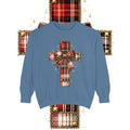 Plaid Bow Cross Sweatshirt — Christmas Plaid Religious Holiday Crewneck