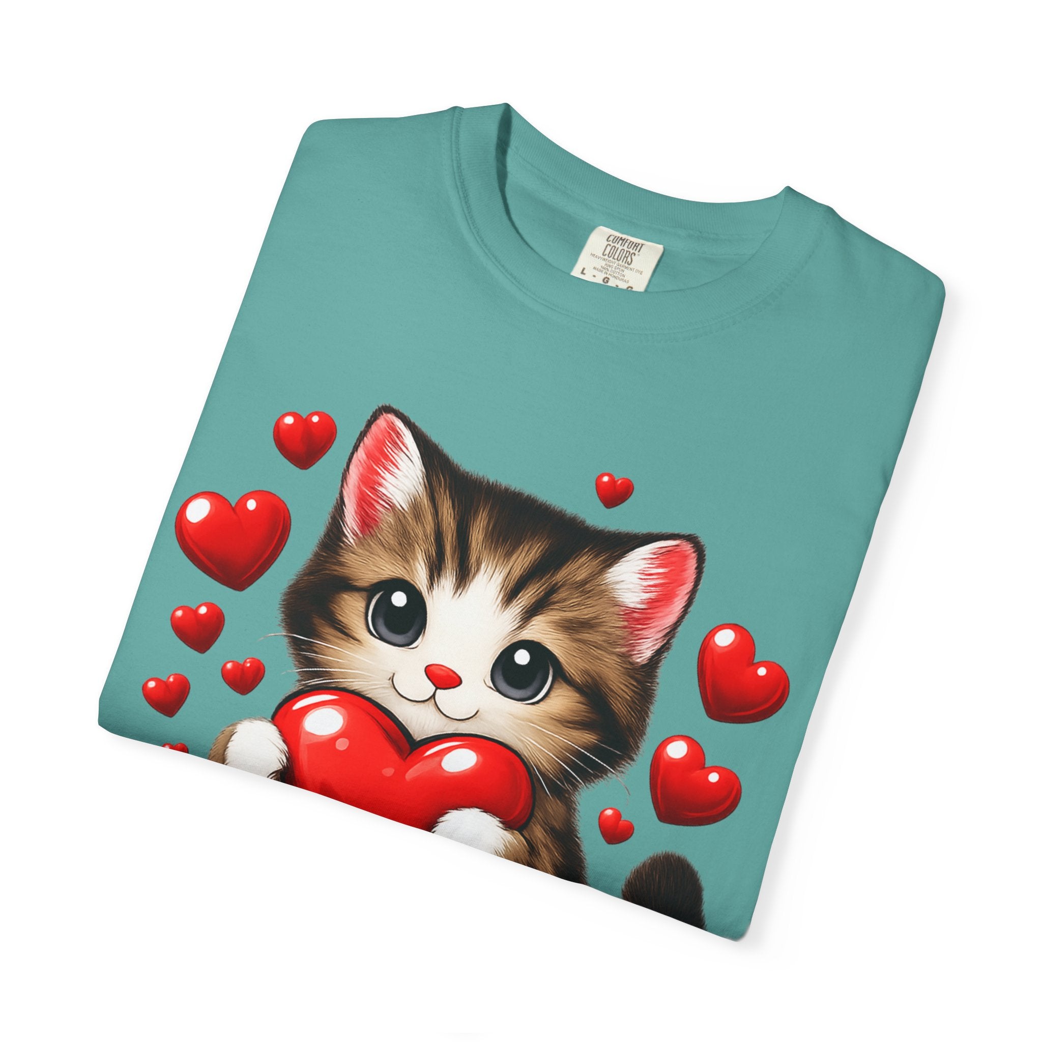 Cute Kitten Holding Heart "LOVE" T-Shirt
