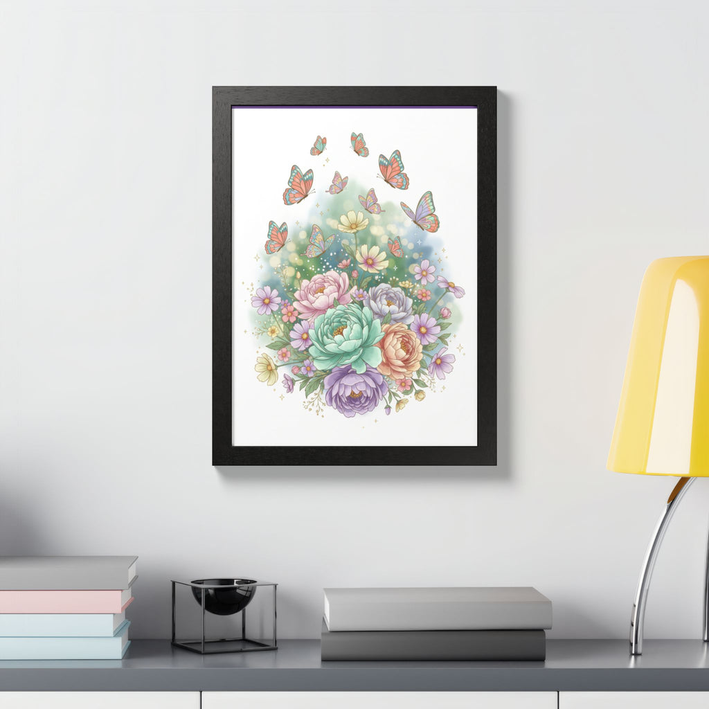 Floral Bouquet & Butterflies Framed Poster