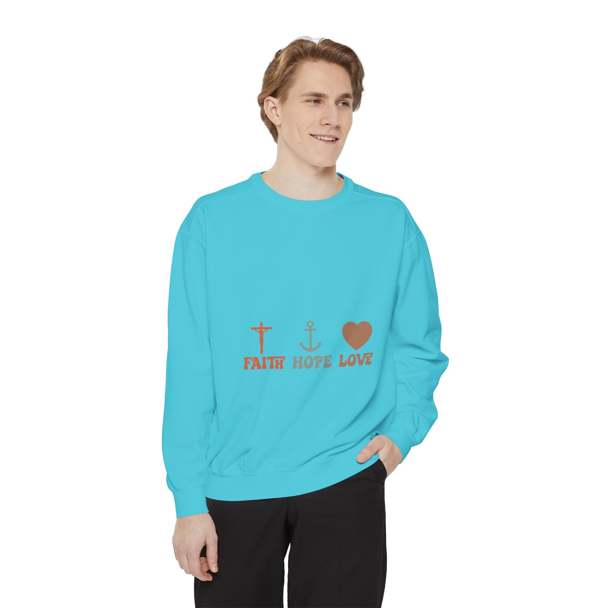 Faith Hope Love Sweatshirt — Christian Anchor Cross Heart Crewneck