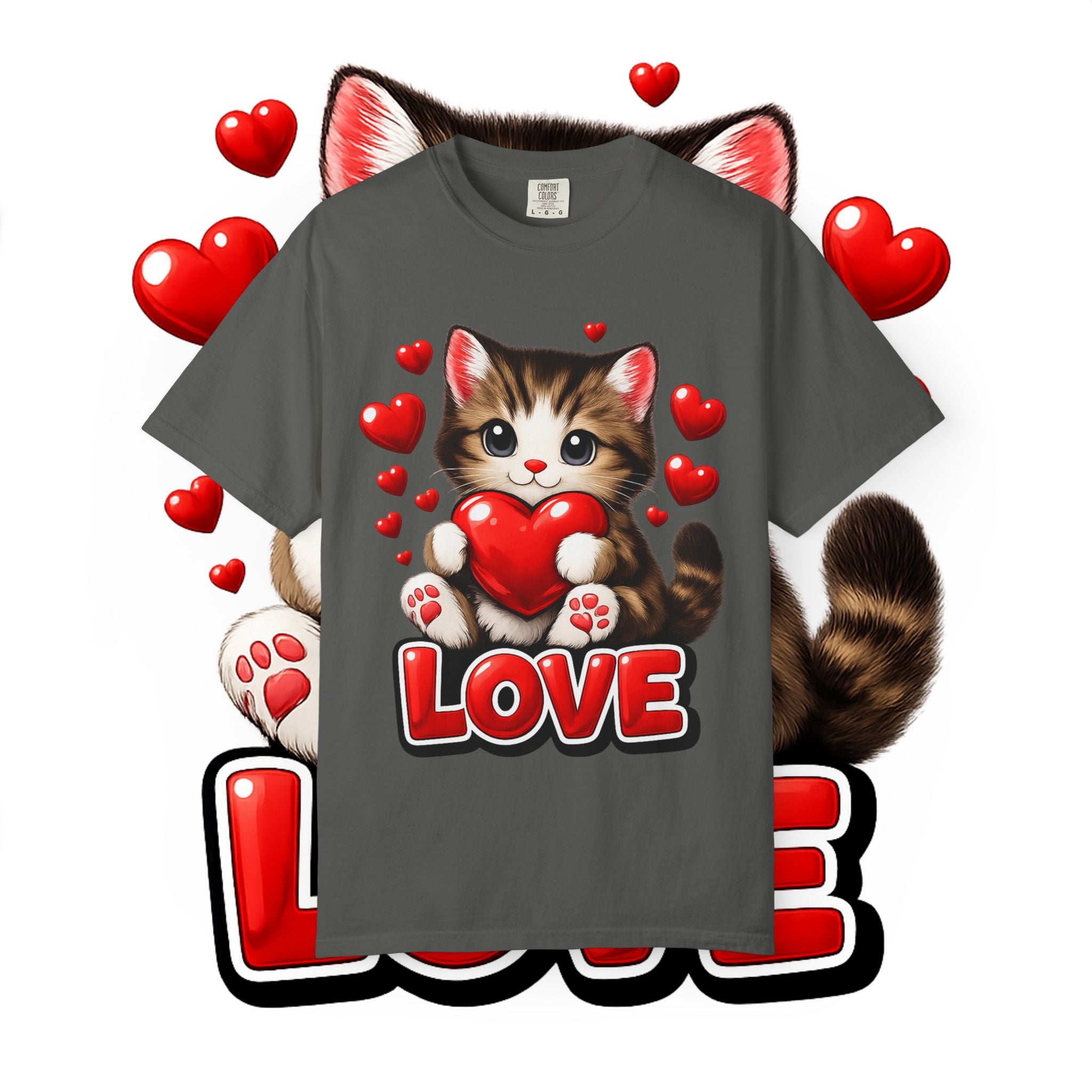 Cute Kitten Holding Heart "LOVE" T-Shirt