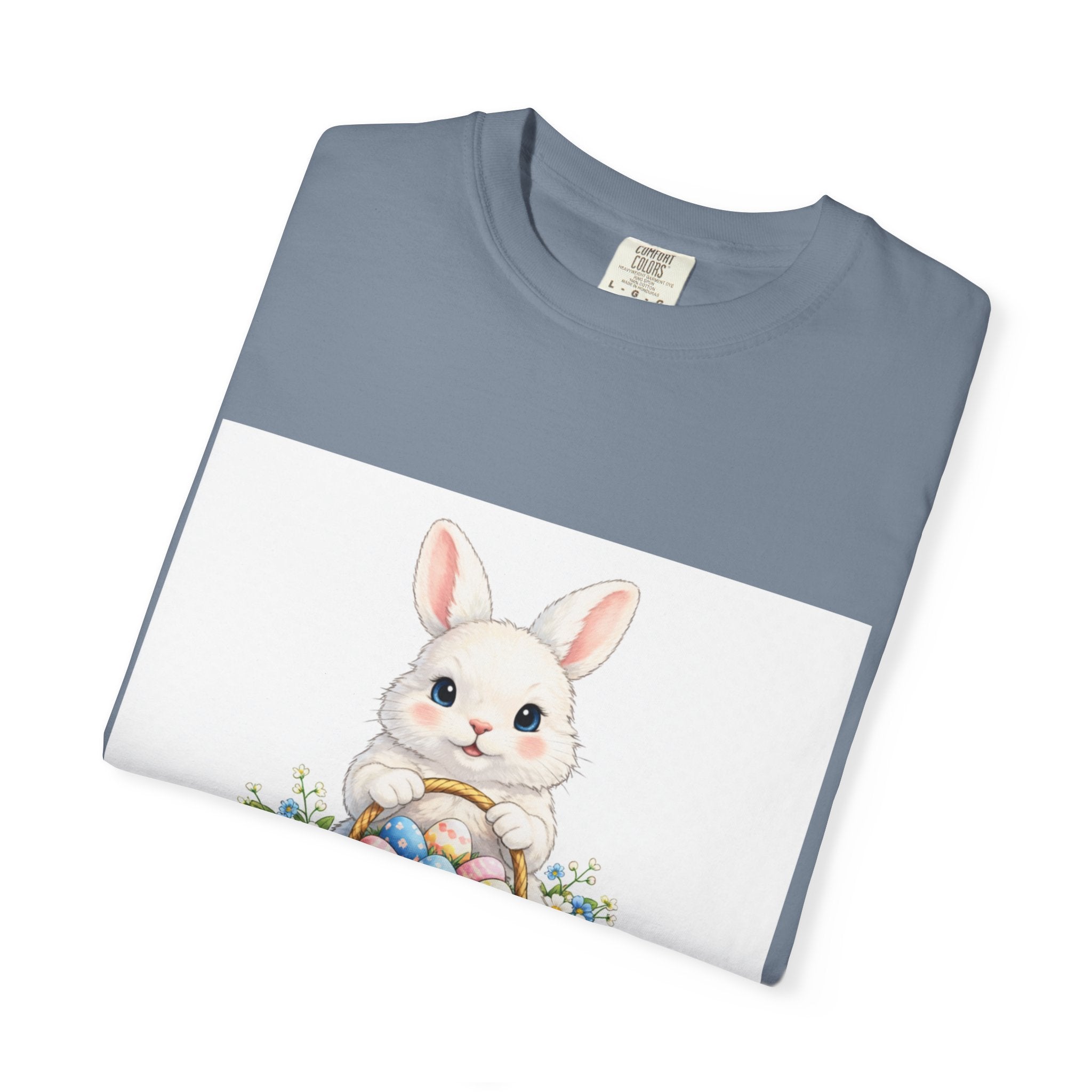 Easter Bunny T-Shirt — "Happy Easter" Cute Bunny with Egg Basket