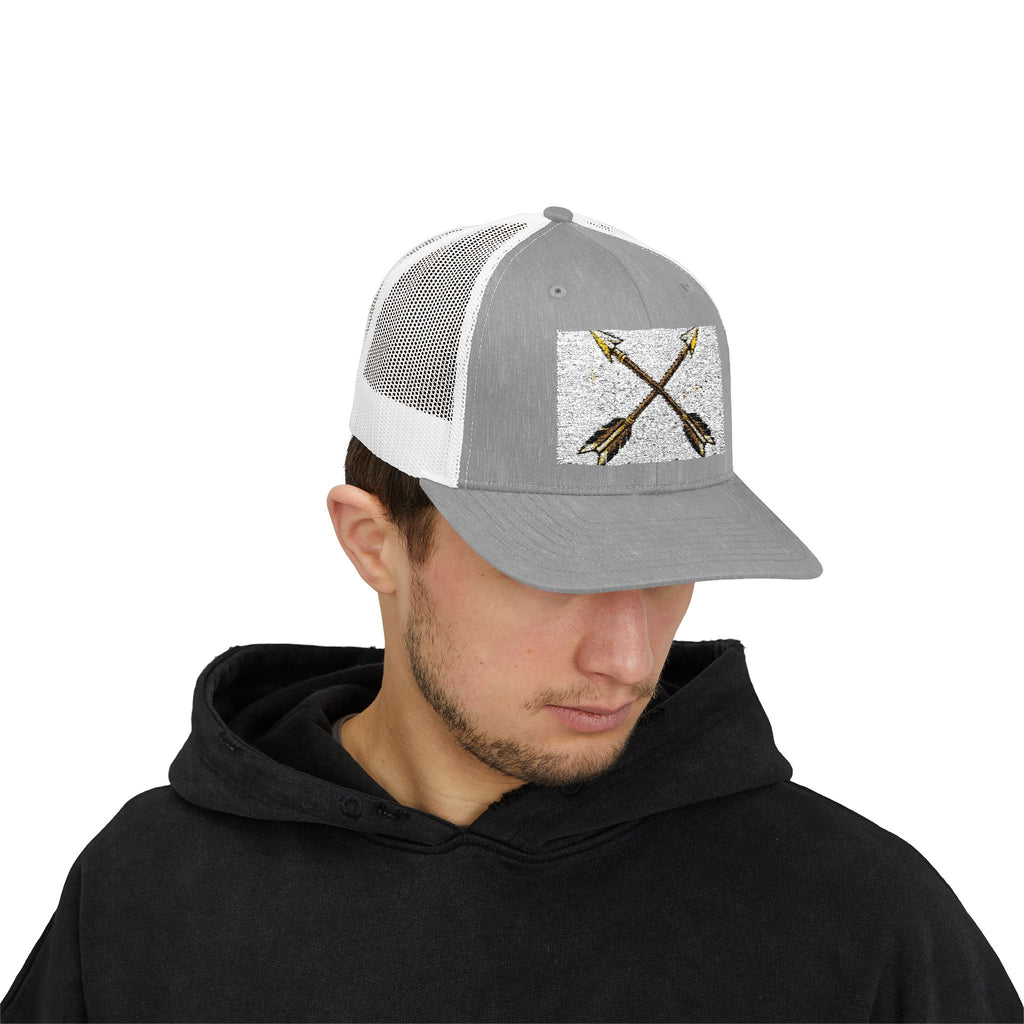 Arrow Cross Trucker Cap — Rustic Tribal Arrow Snapback Hat