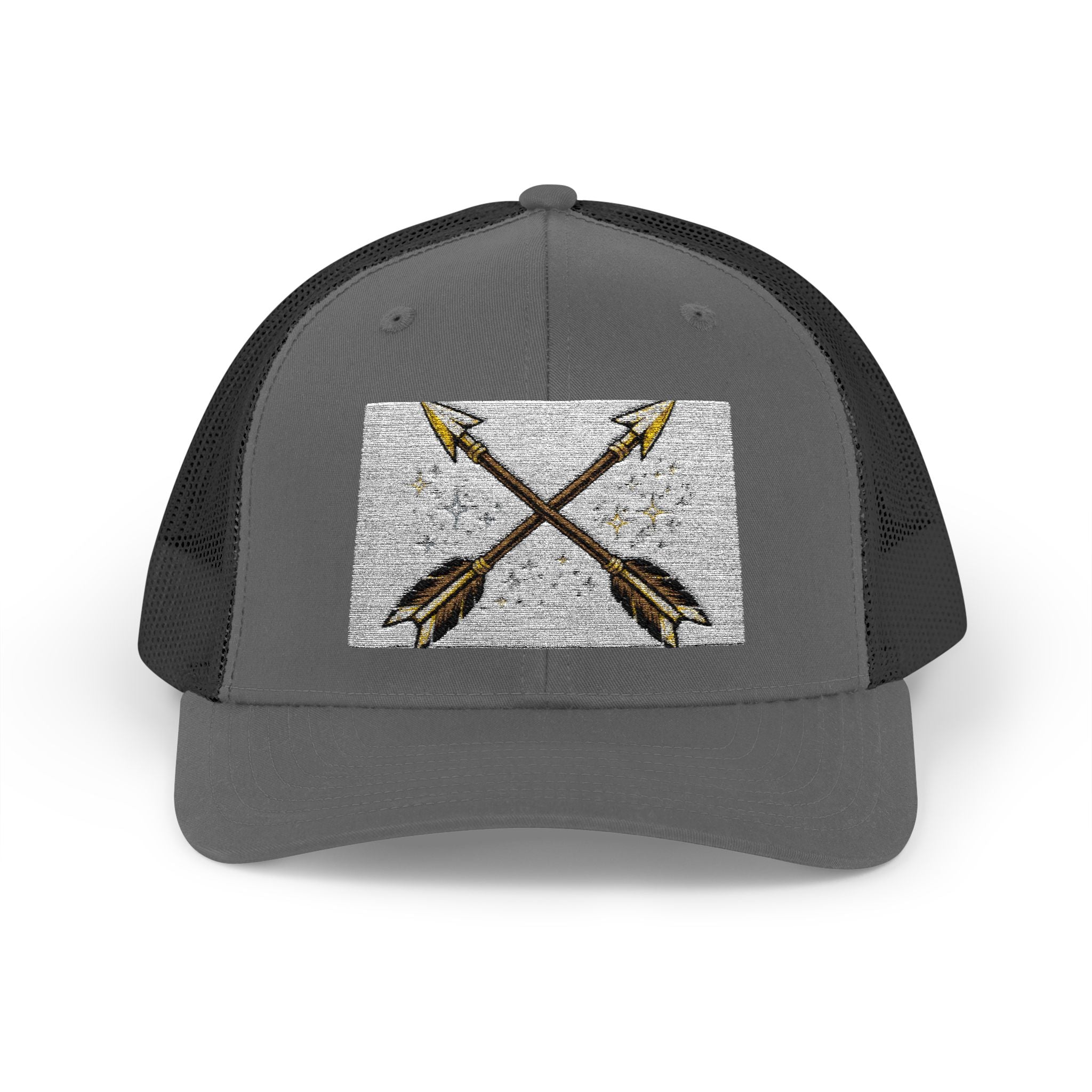Arrow Cross Trucker Cap — Rustic Tribal Arrow Snapback Hat