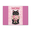 Mom Cat Canvas Print — Cute Black Kitten Holding Pink Bouquet (Mother's Day Gift)
