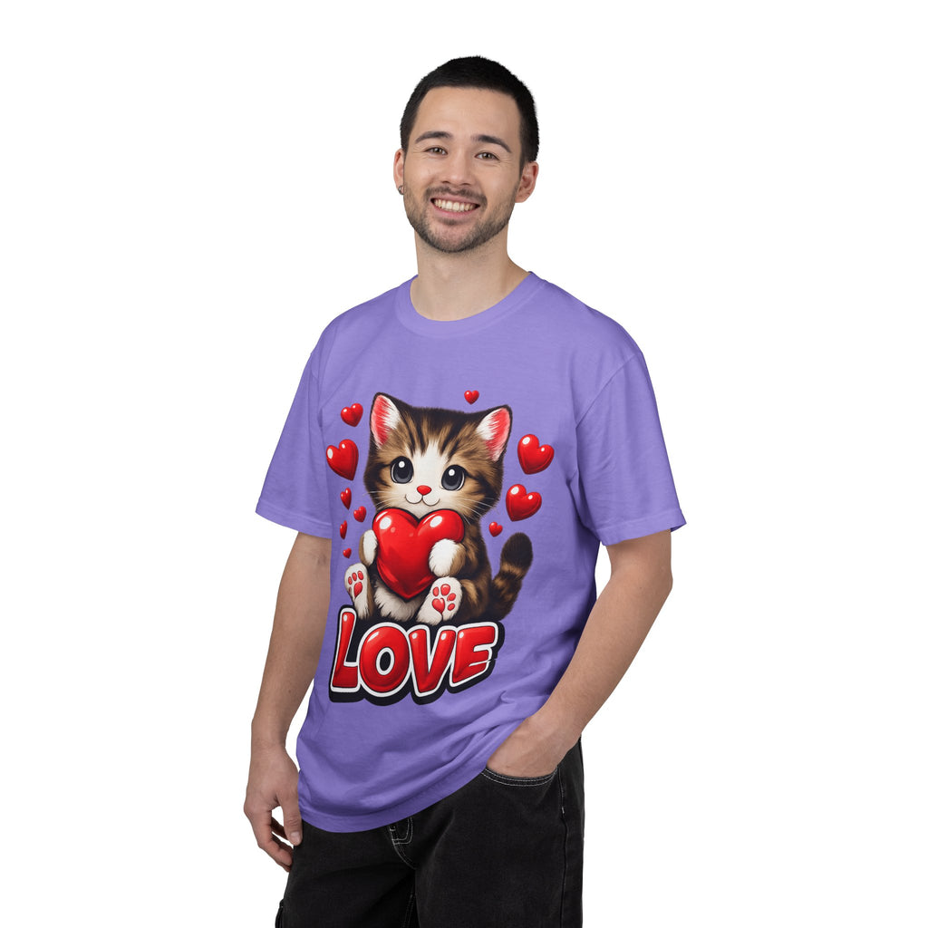 Cute Kitten Holding Heart "LOVE" T-Shirt