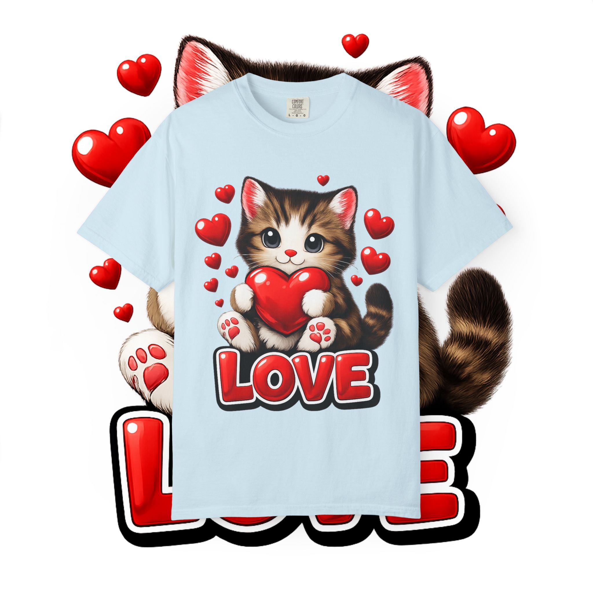 Cute Kitten Holding Heart "LOVE" T-Shirt