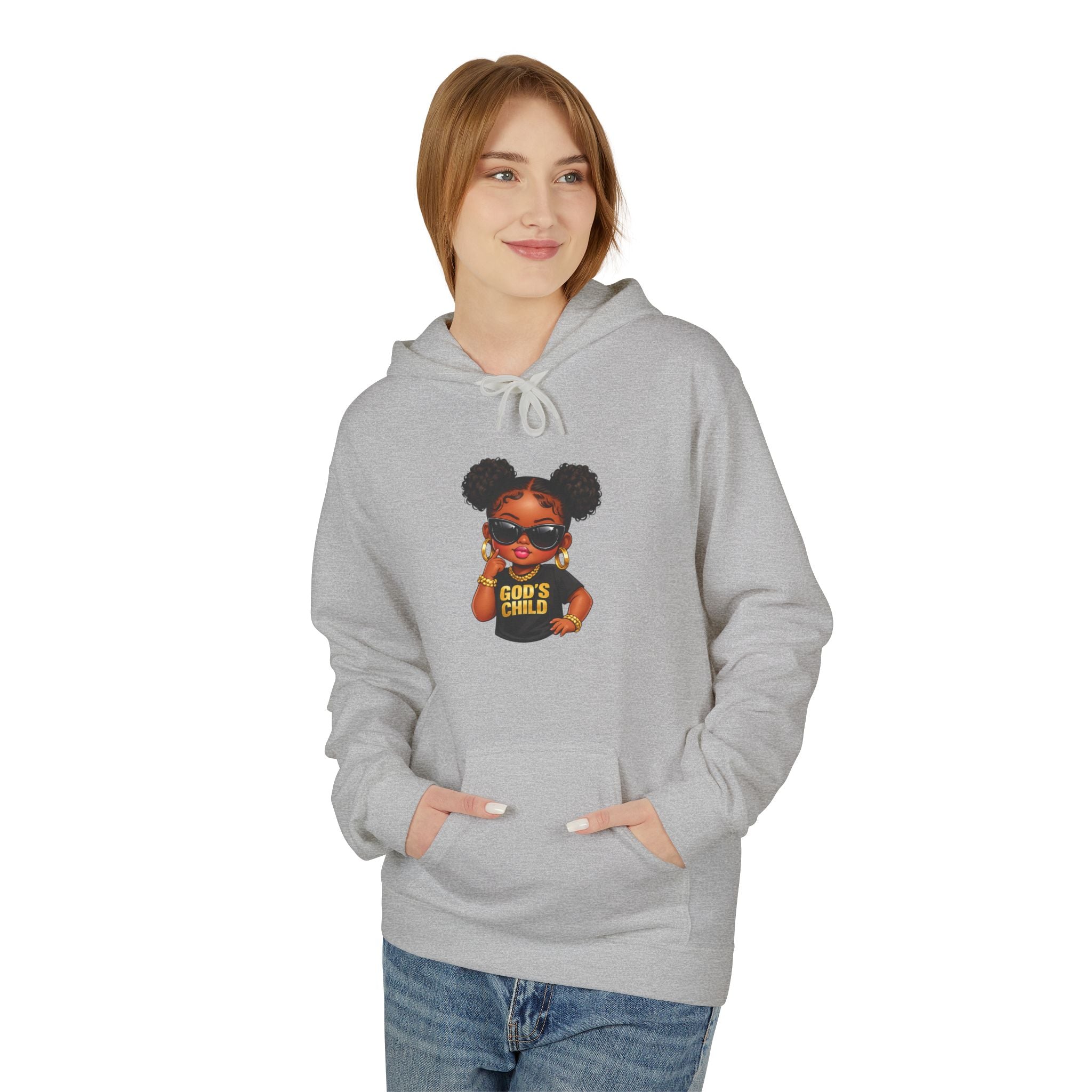 Hoodie — 'Black Girl Magic' Kid with Puffs Graphic White Hoodie