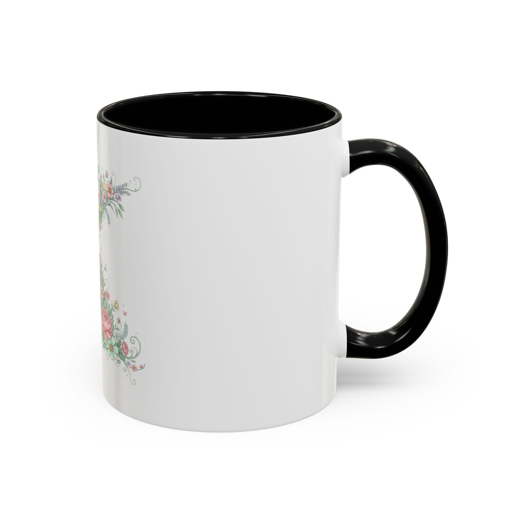 Floral Monogram 'K' Accent Coffee Mug — Elegant Initial Gift (11oz, 15oz)