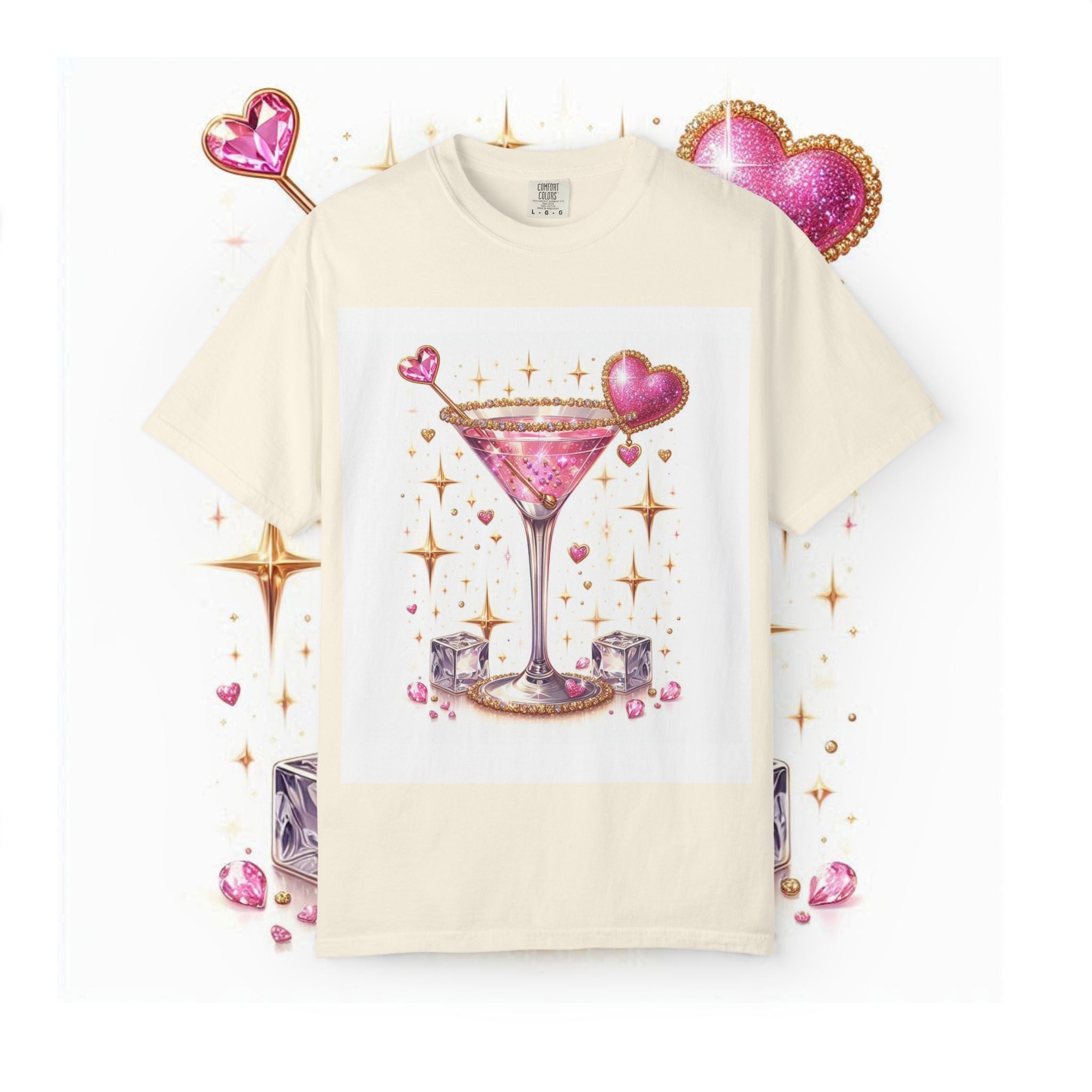Sparkling Pink Martini T-Shirt — Glitter Cocktail Graphic Tee