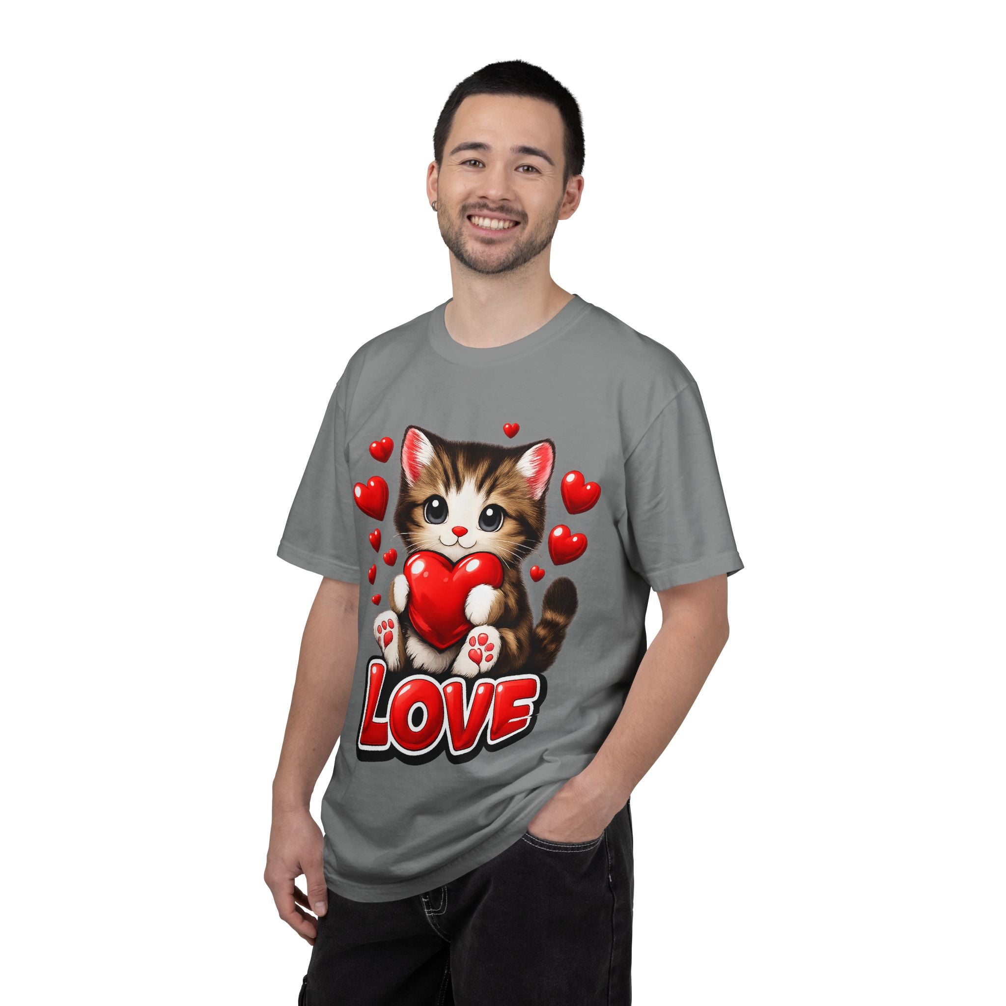 Cute Kitten Holding Heart "LOVE" T-Shirt