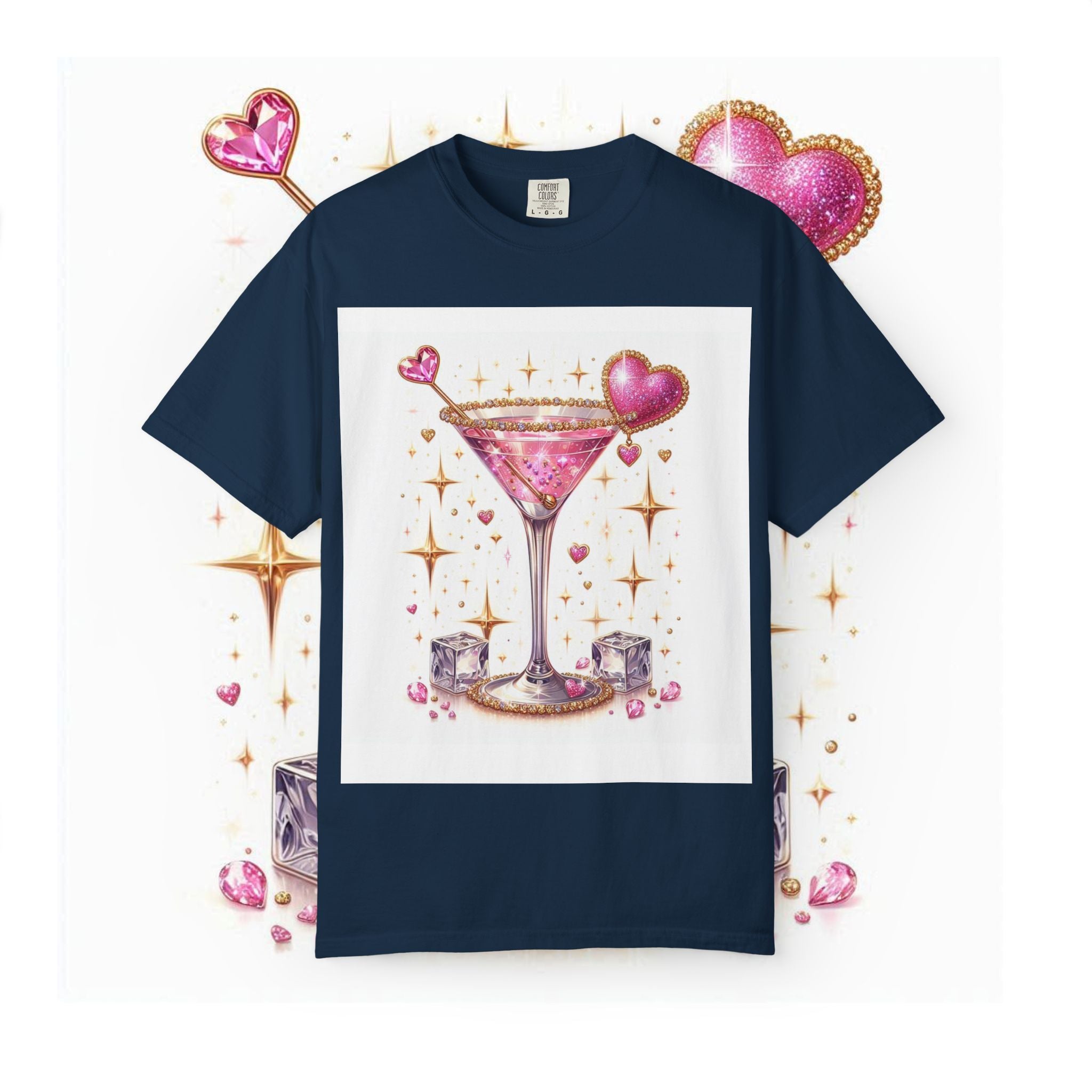 Sparkling Pink Martini T-Shirt — Glitter Cocktail Graphic Tee