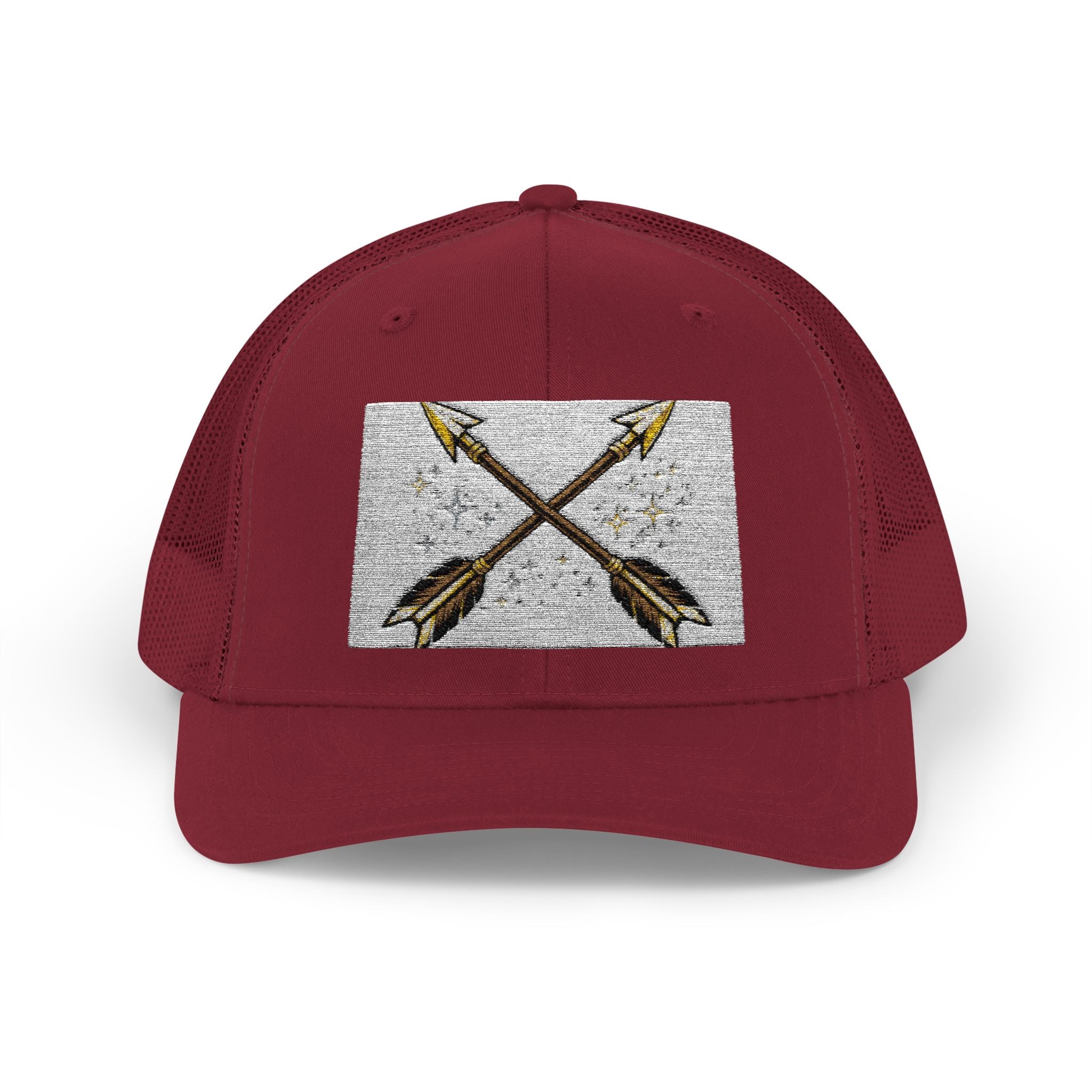 Arrow Cross Trucker Cap — Rustic Tribal Arrow Snapback Hat