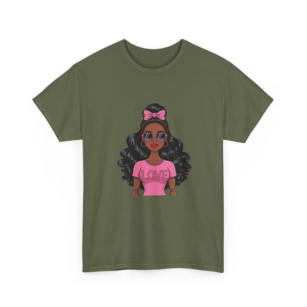 Graphic Tee — Afro Girl Wearing Pink "Love" Shirt