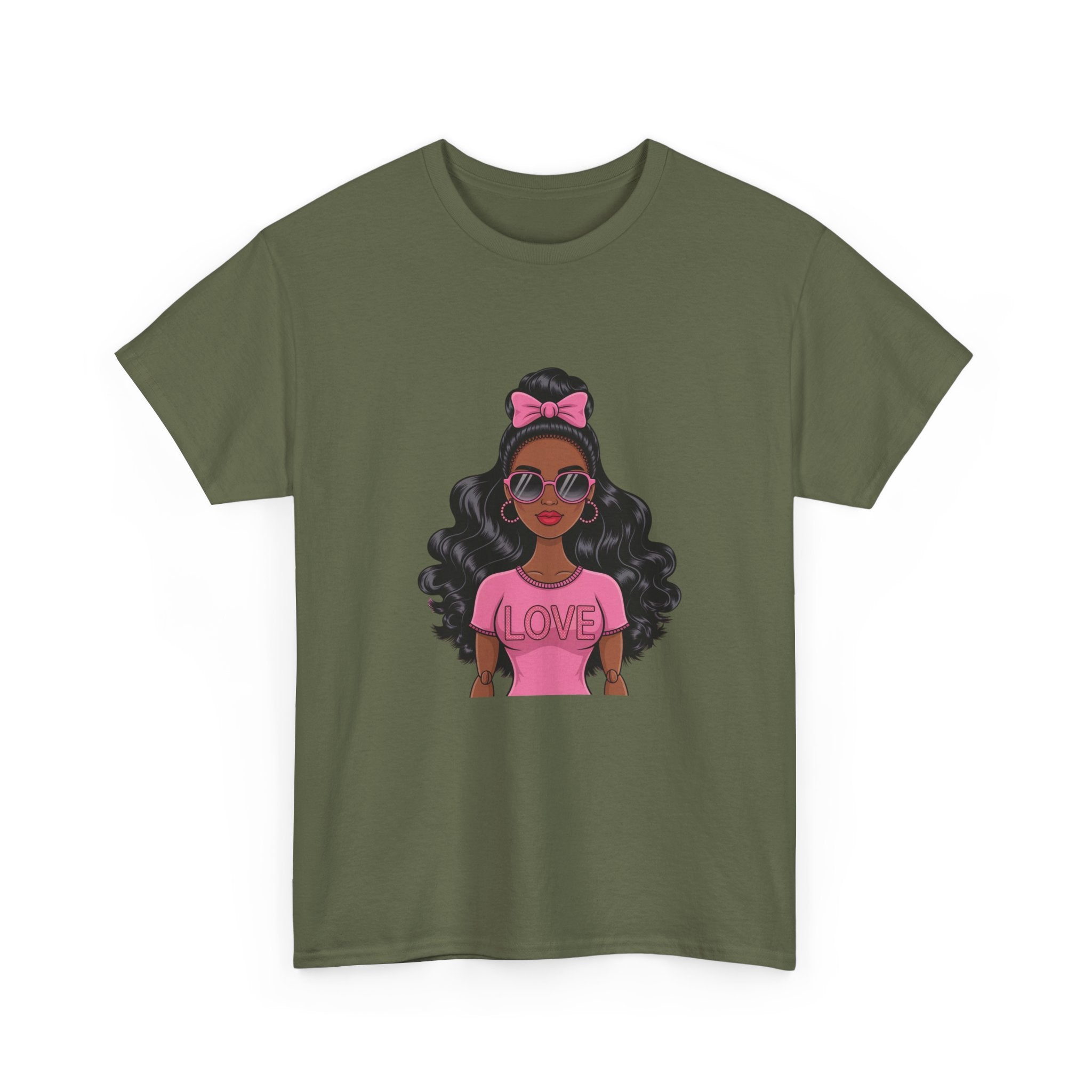 Graphic Tee — Afro Girl Wearing Pink "Love" Shirt