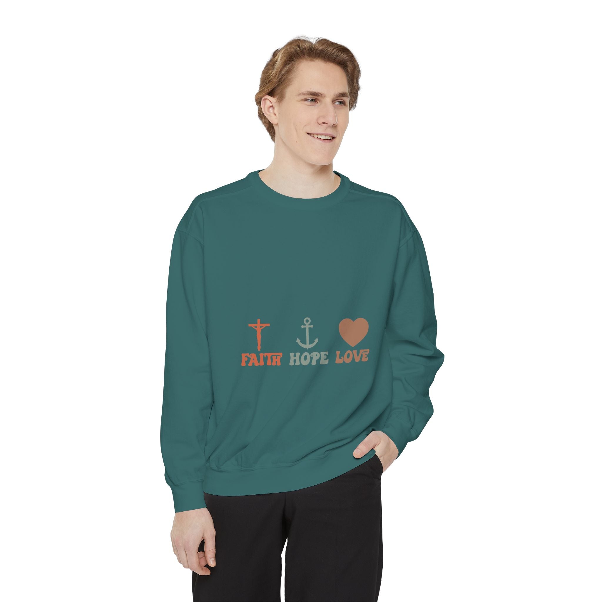 Faith Hope Love Sweatshirt — Christian Anchor Cross Heart Crewneck