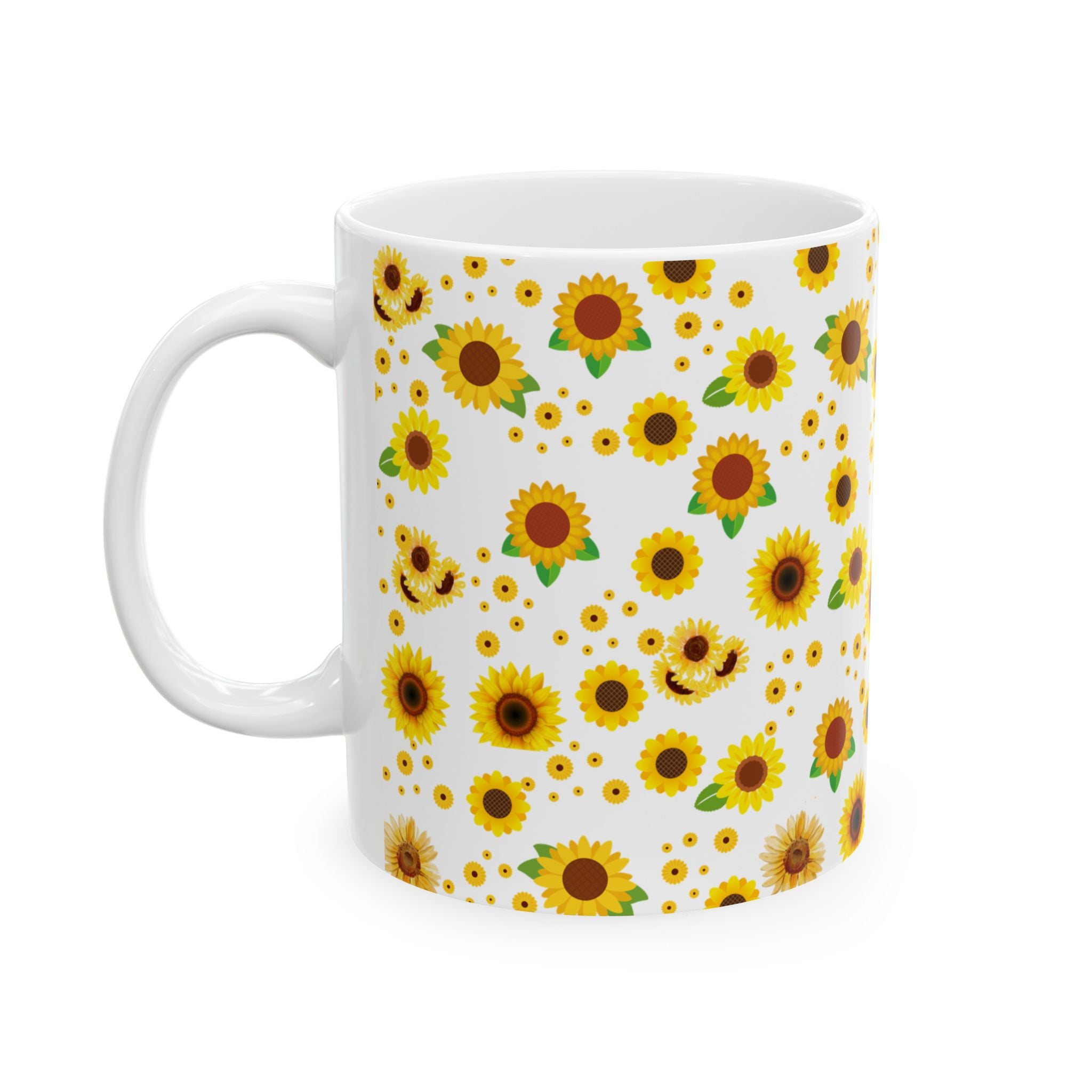 Sunflower Pattern Ceramic Mug — Bright Floral 11oz & 15oz Coffee Cup