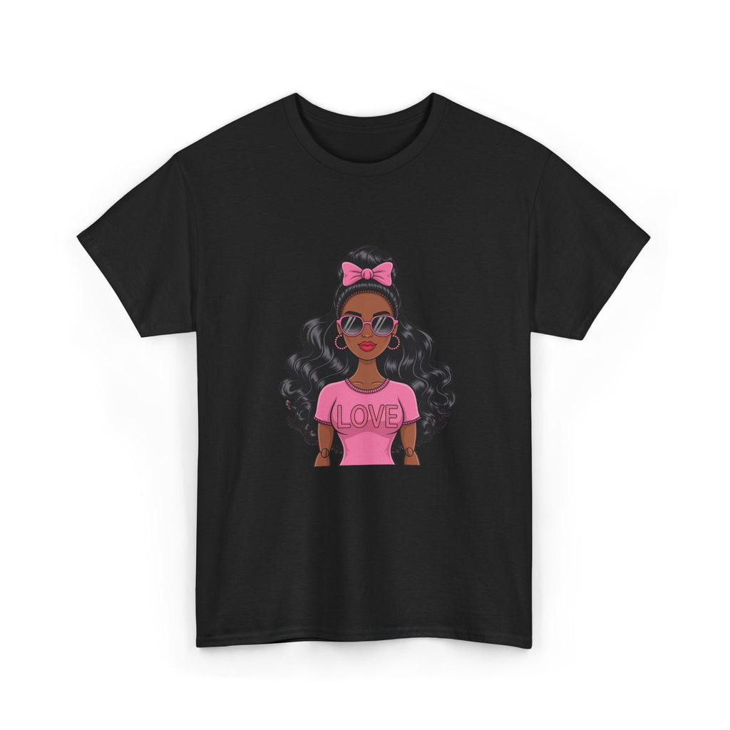 Graphic Tee — Afro Girl Wearing Pink "Love" Shirt