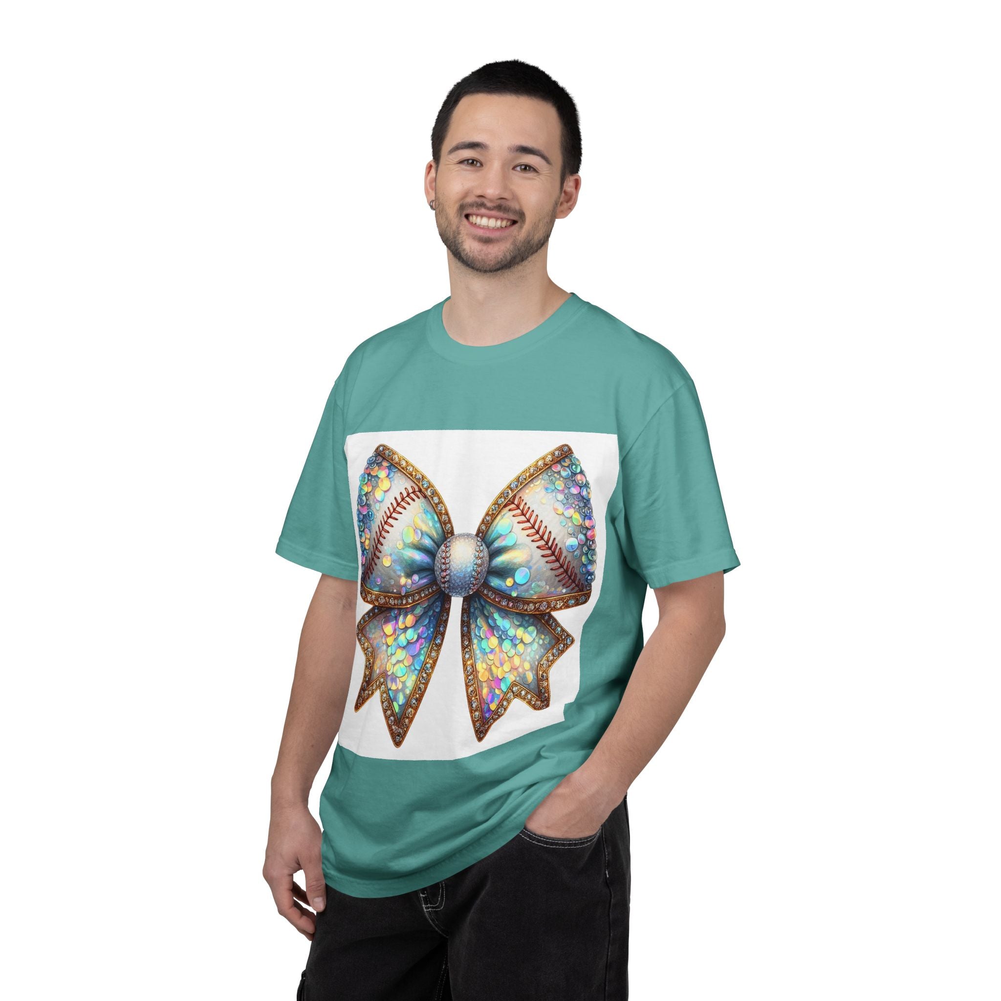 Sequin Bow Graphic T-Shirt — Shimmering Ribbon Art Tee