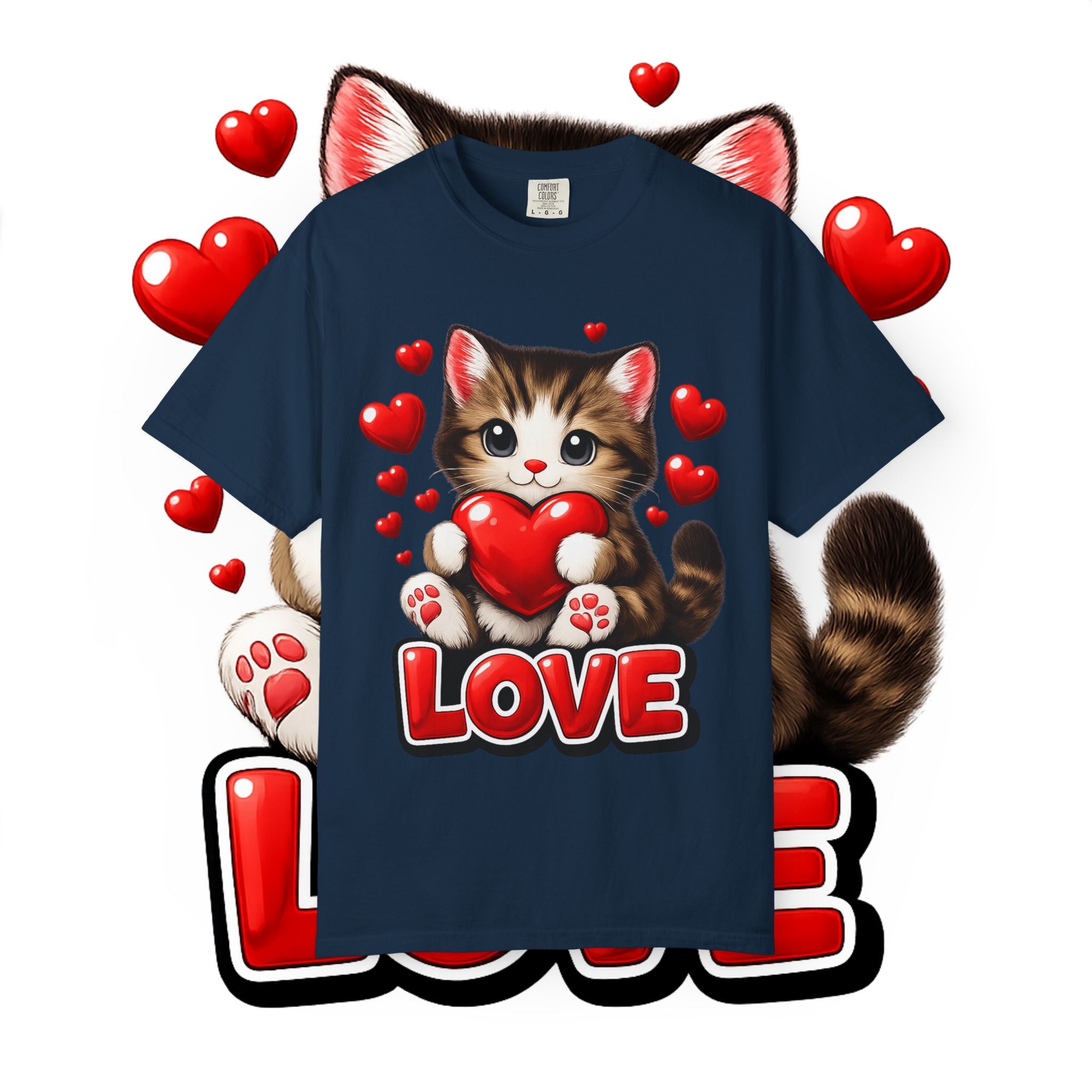 Cute Kitten Holding Heart "LOVE" T-Shirt