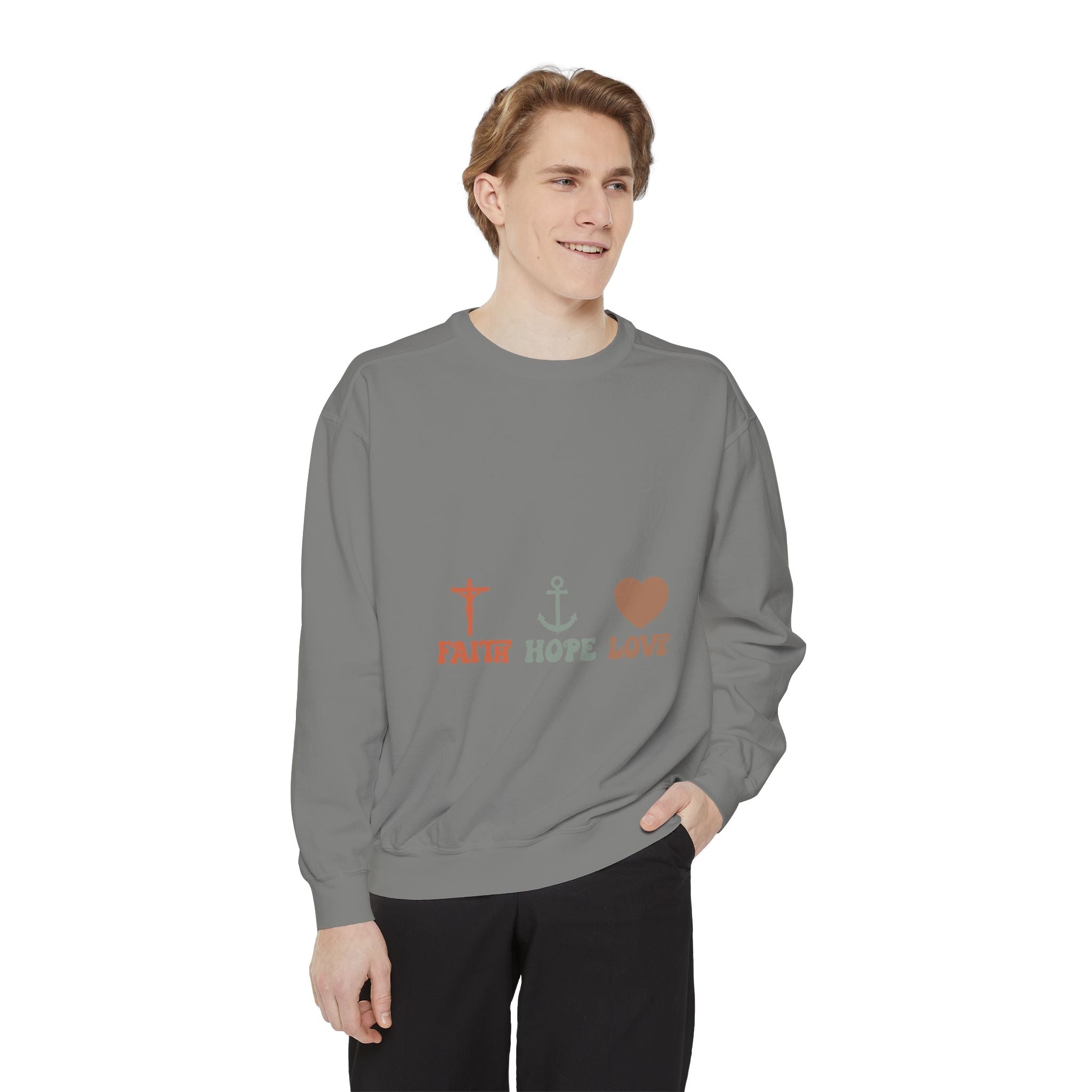 Faith Hope Love Sweatshirt — Christian Anchor Cross Heart Crewneck