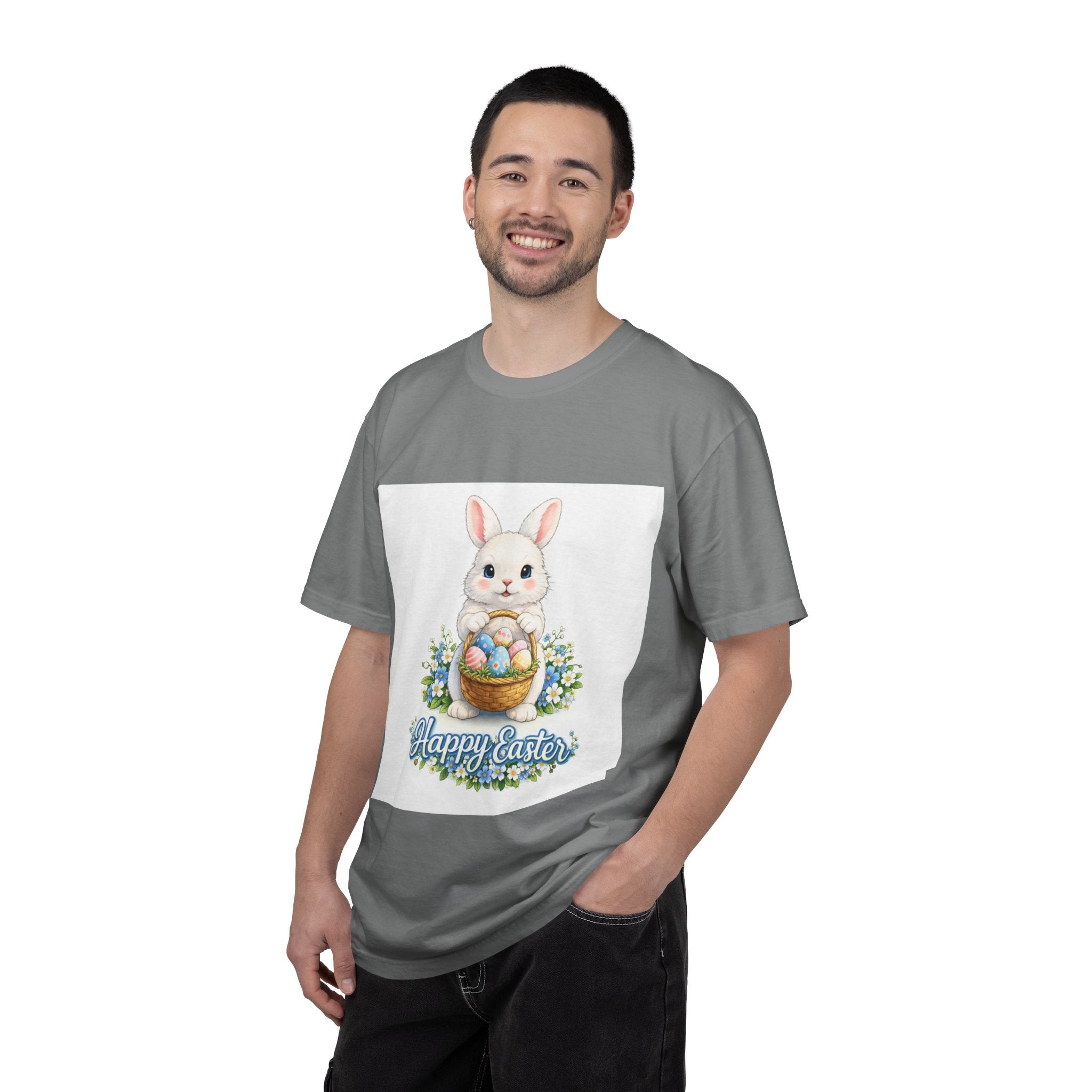 Easter Bunny T-Shirt — "Happy Easter" Cute Bunny with Egg Basket