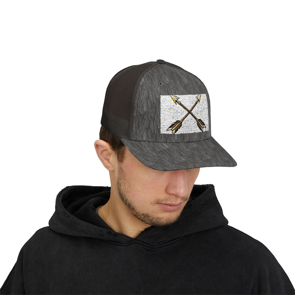 Arrow Cross Trucker Cap — Rustic Tribal Arrow Snapback Hat