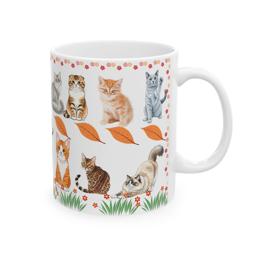 Autumn Cats Ceramic Mug — Cute Cat Pattern Coffee Cup (11oz & 15oz)