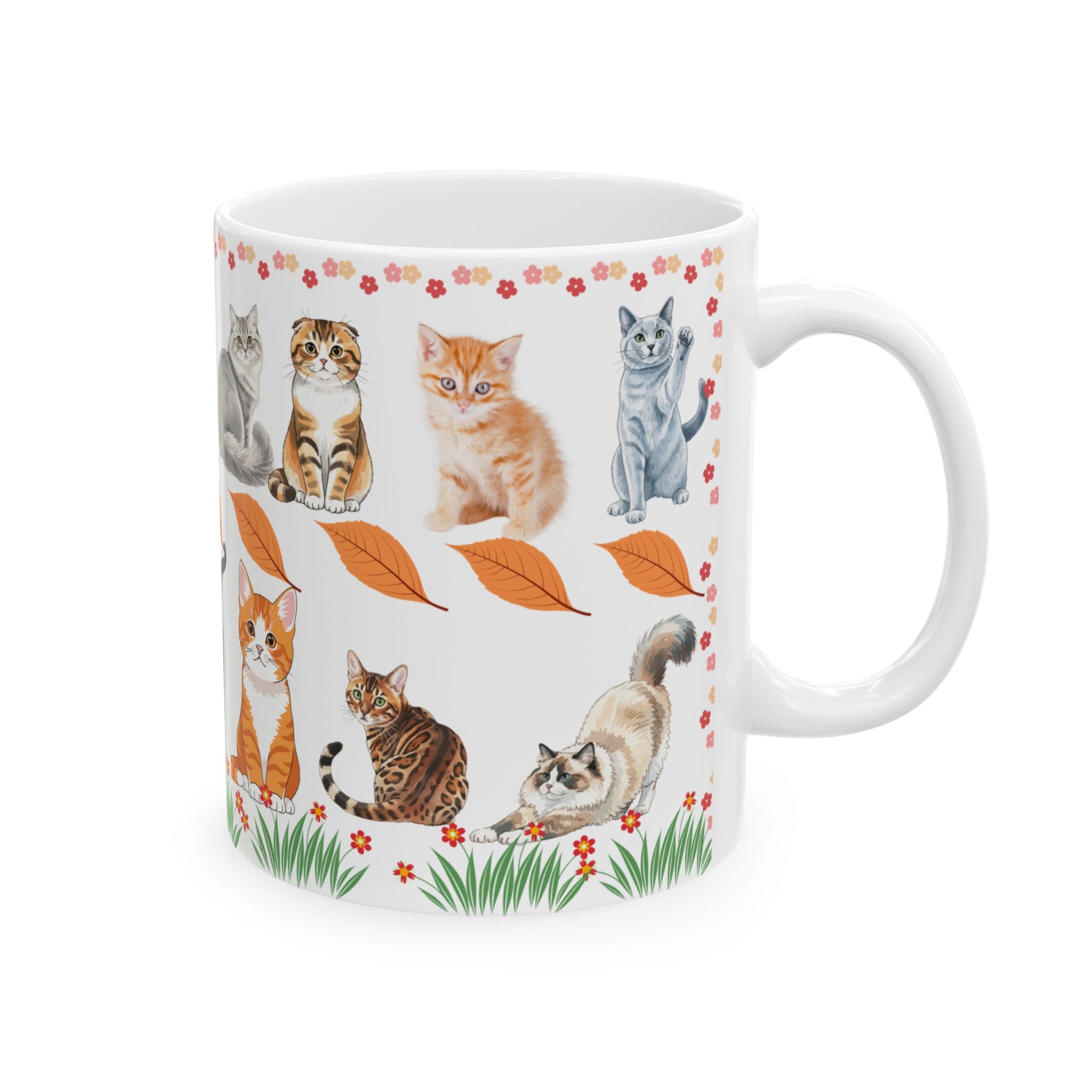 Autumn Cats Ceramic Mug — Cute Cat Pattern Coffee Cup (11oz & 15oz)