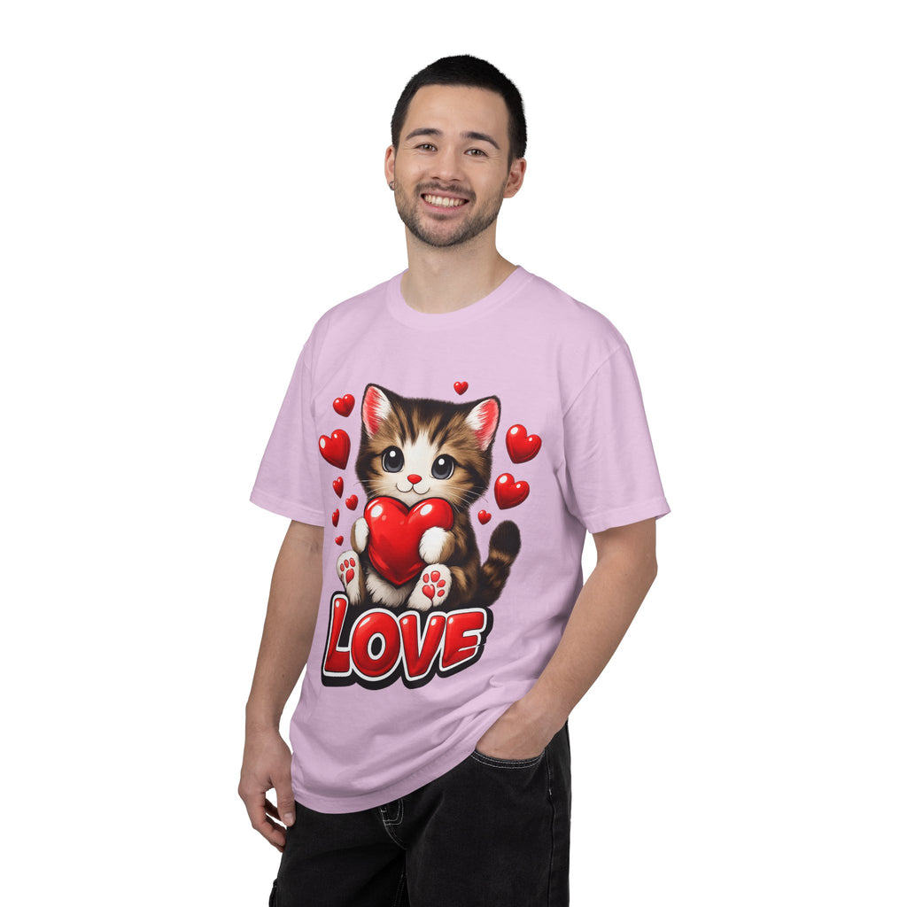 Cute Kitten Holding Heart "LOVE" T-Shirt