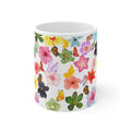 Floral Butterflies Ceramic Mug — Colorful Watercolor Flower Coffee Cup (11oz)