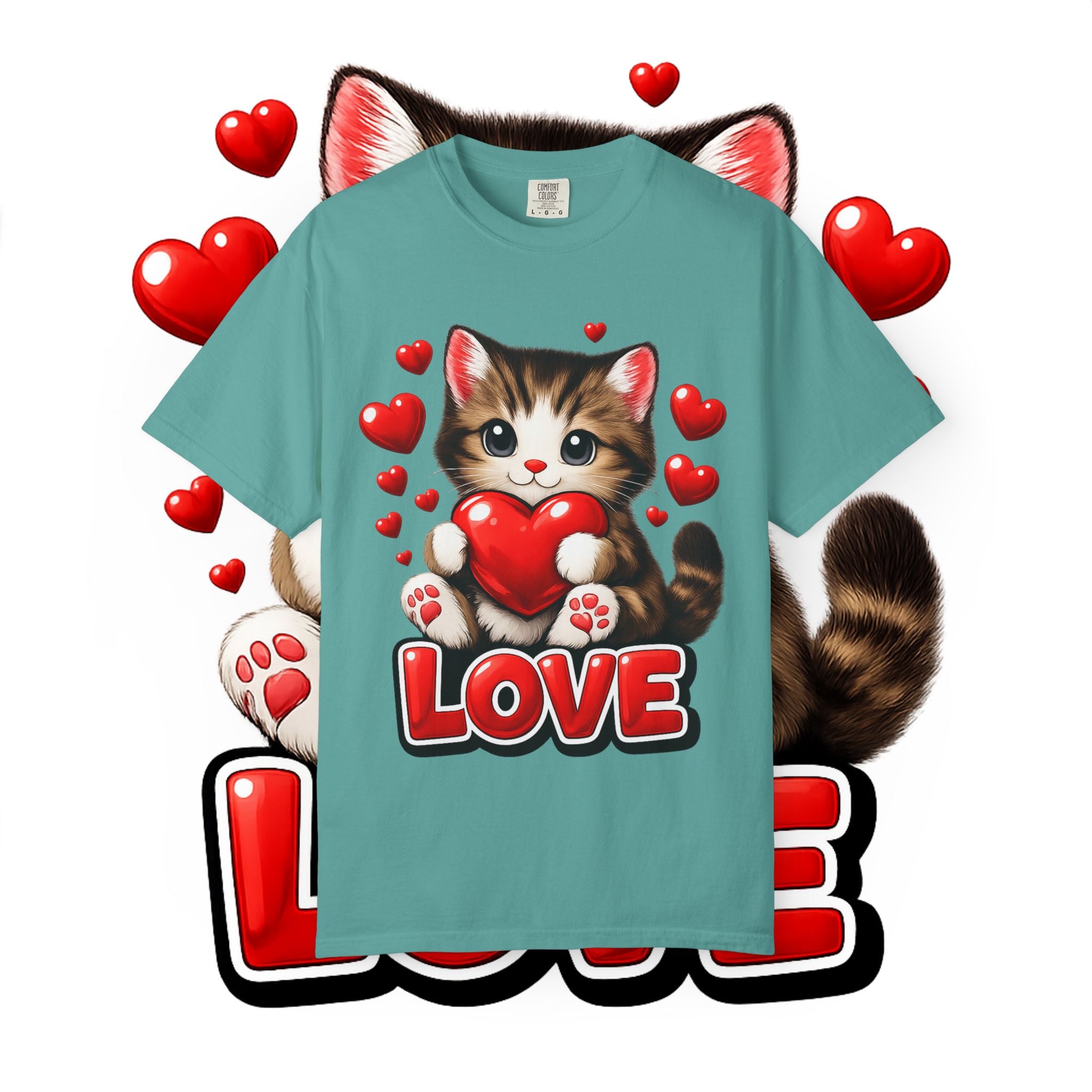 Cute Kitten Holding Heart "LOVE" T-Shirt