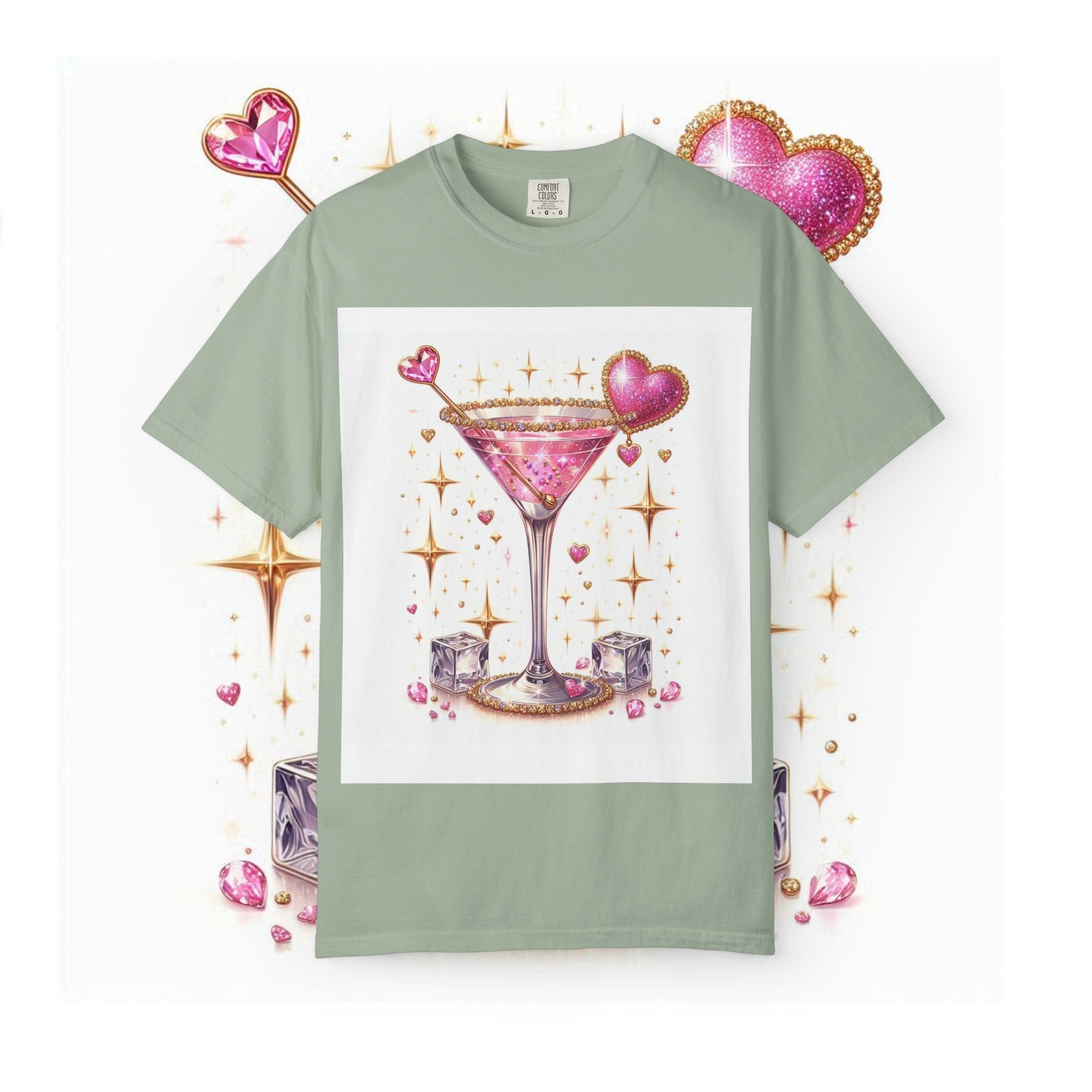 Sparkling Pink Martini T-Shirt — Glitter Cocktail Graphic Tee