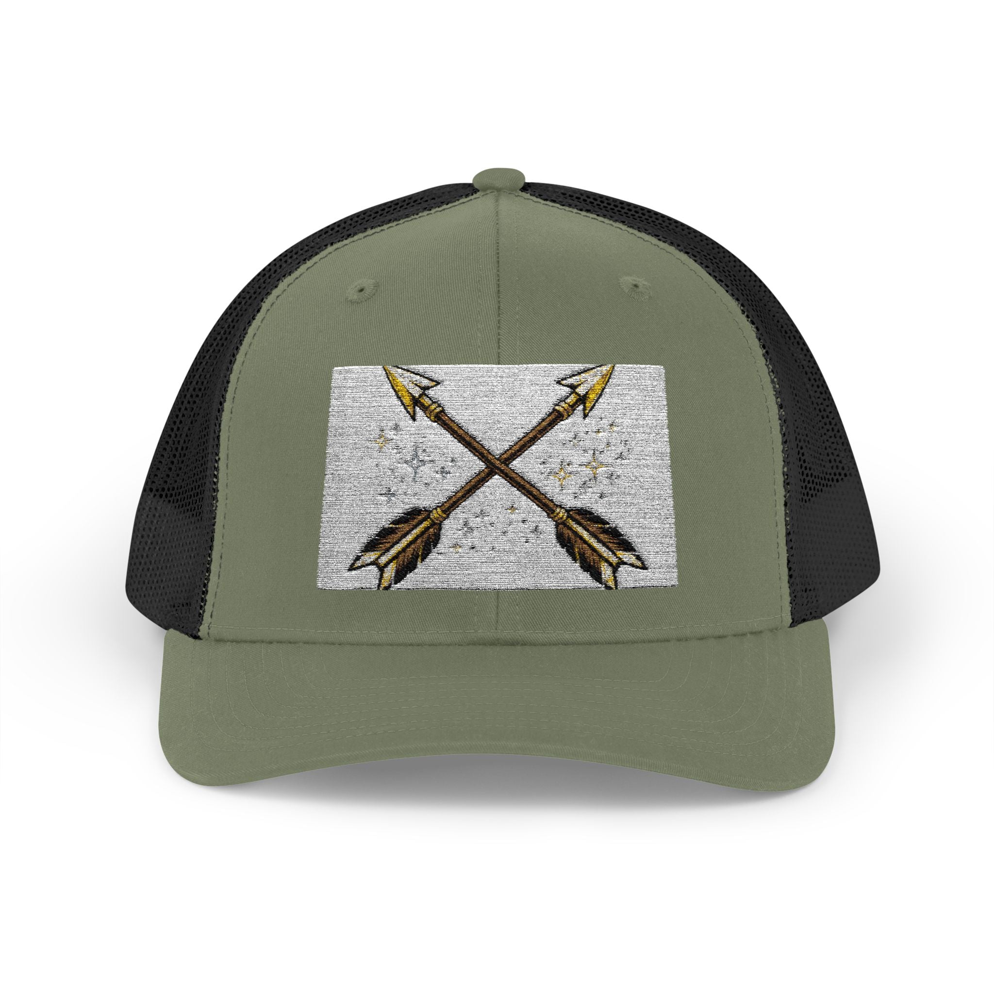 Arrow Cross Trucker Cap — Rustic Tribal Arrow Snapback Hat
