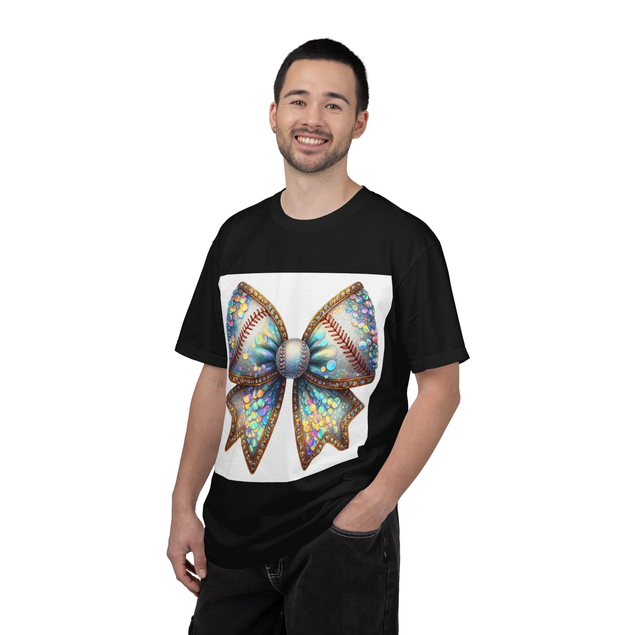 Sequin Bow Graphic T-Shirt — Shimmering Ribbon Art Tee