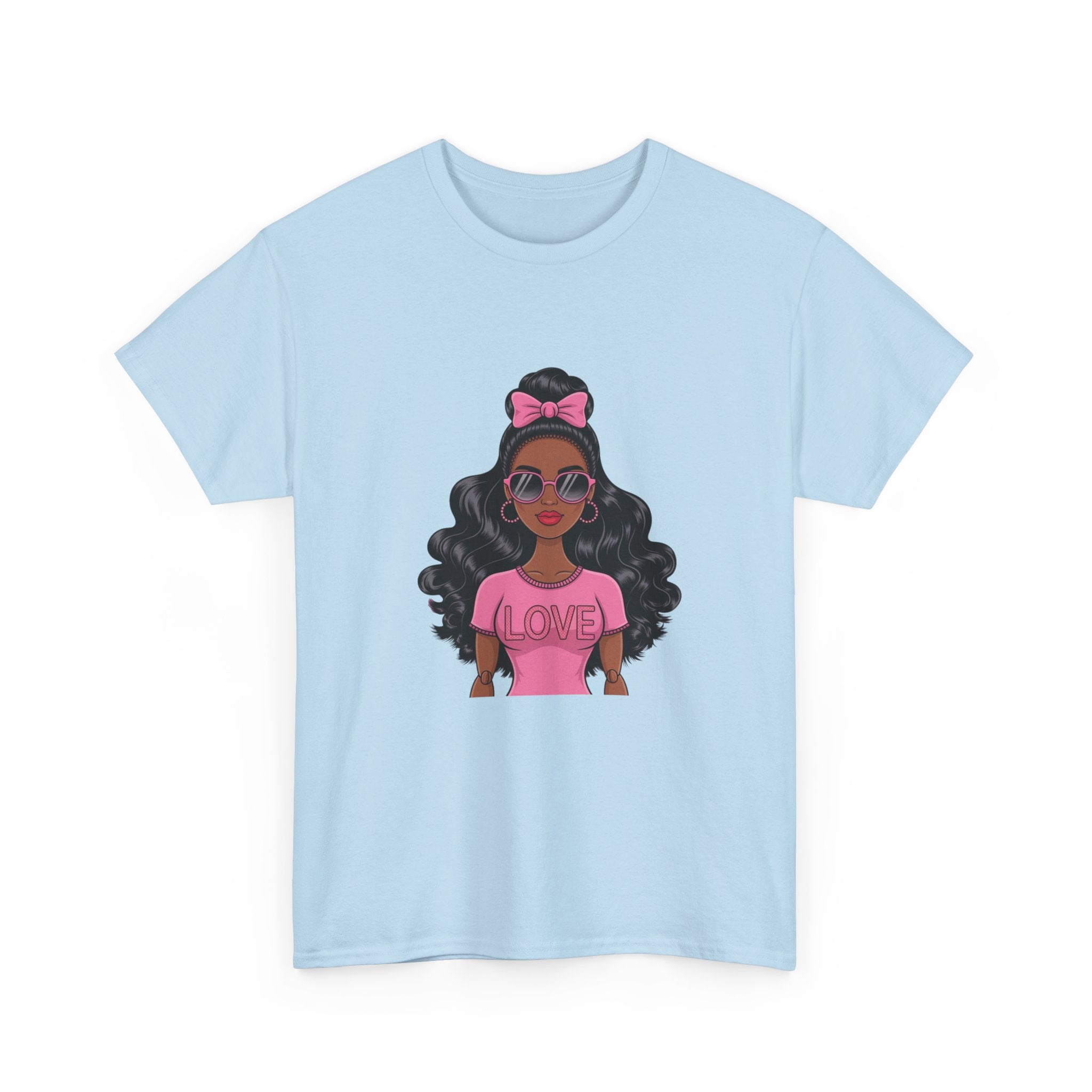 Graphic Tee — Afro Girl Wearing Pink "Love" Shirt