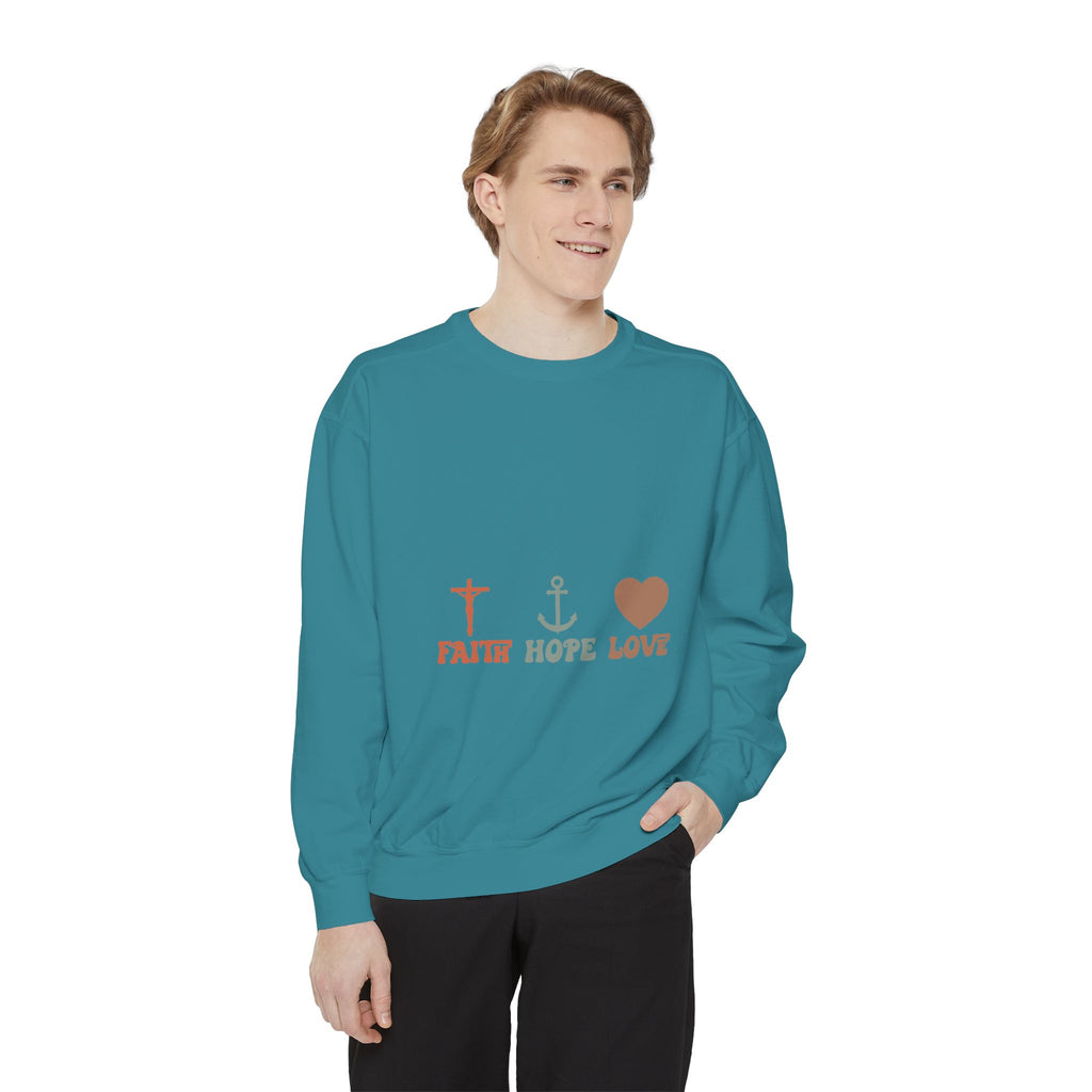 Faith Hope Love Sweatshirt — Christian Anchor Cross Heart Crewneck