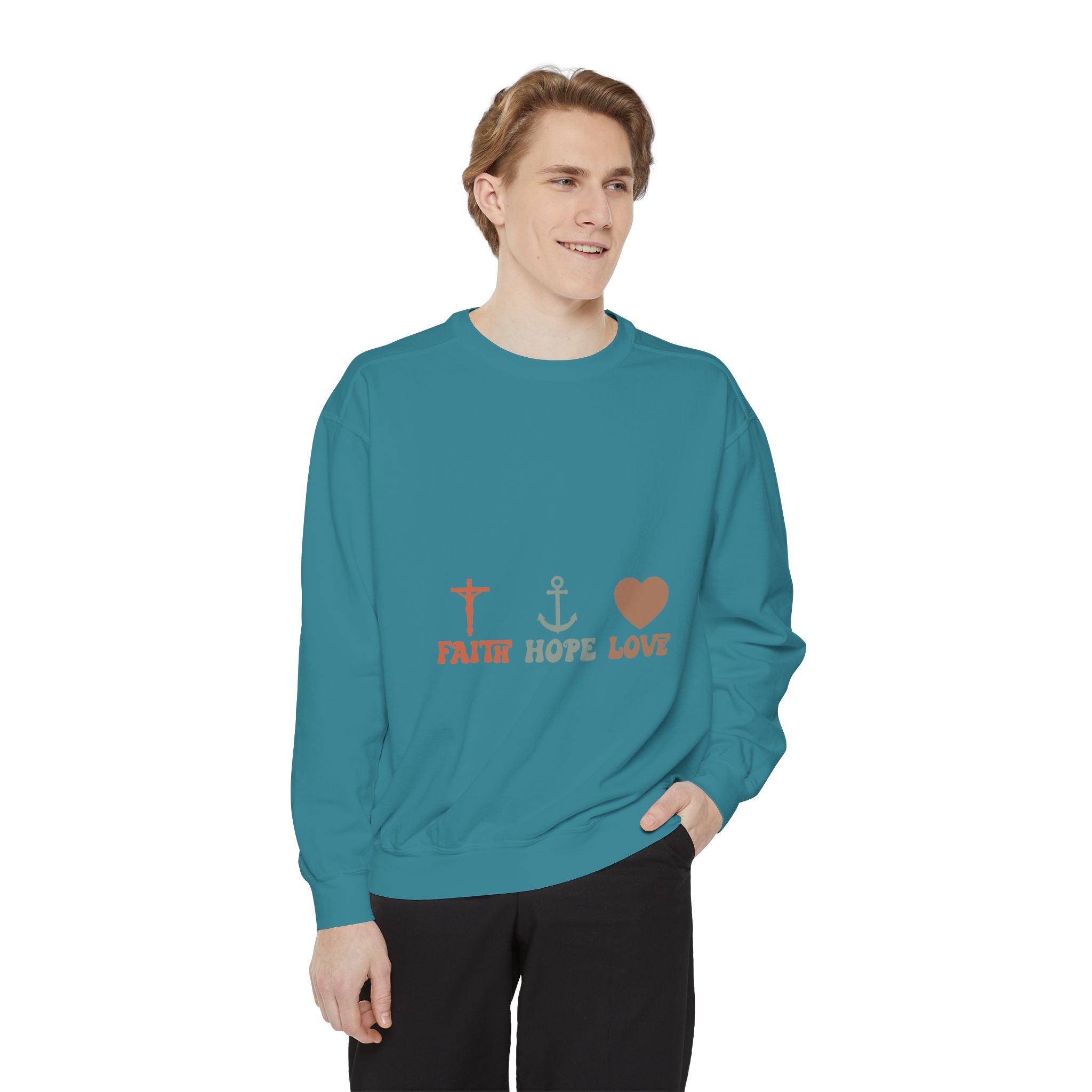 Faith Hope Love Sweatshirt — Christian Anchor Cross Heart Crewneck
