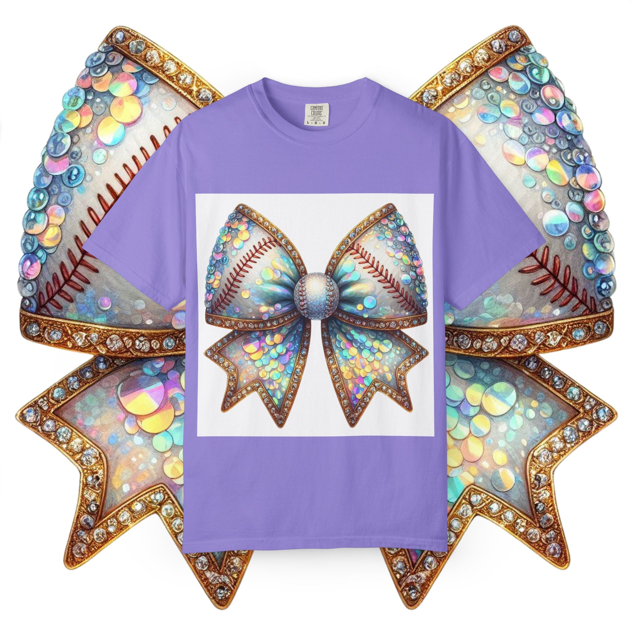 Sequin Bow Graphic T-Shirt — Shimmering Ribbon Art Tee
