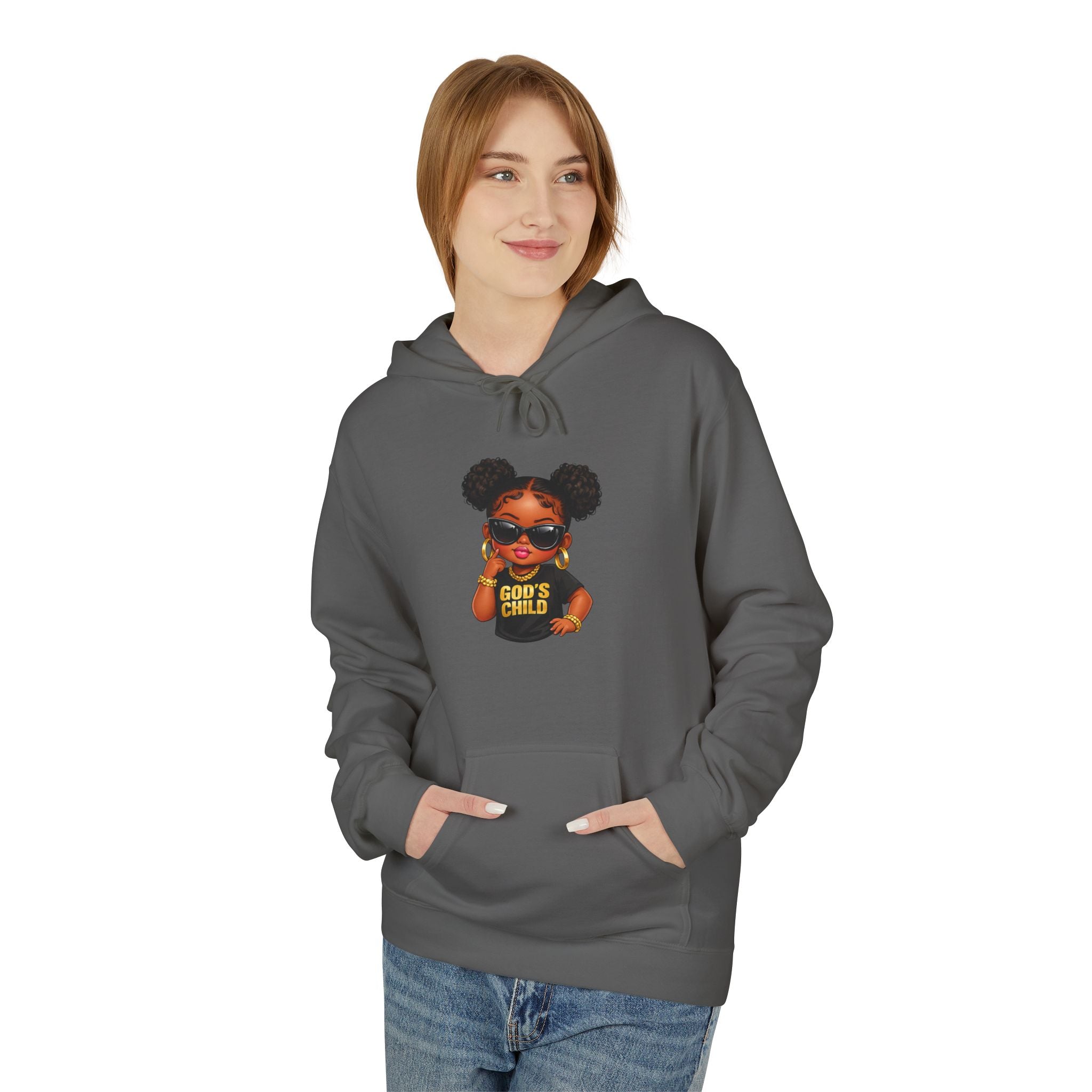 Hoodie — 'Black Girl Magic' Kid with Puffs Graphic White Hoodie