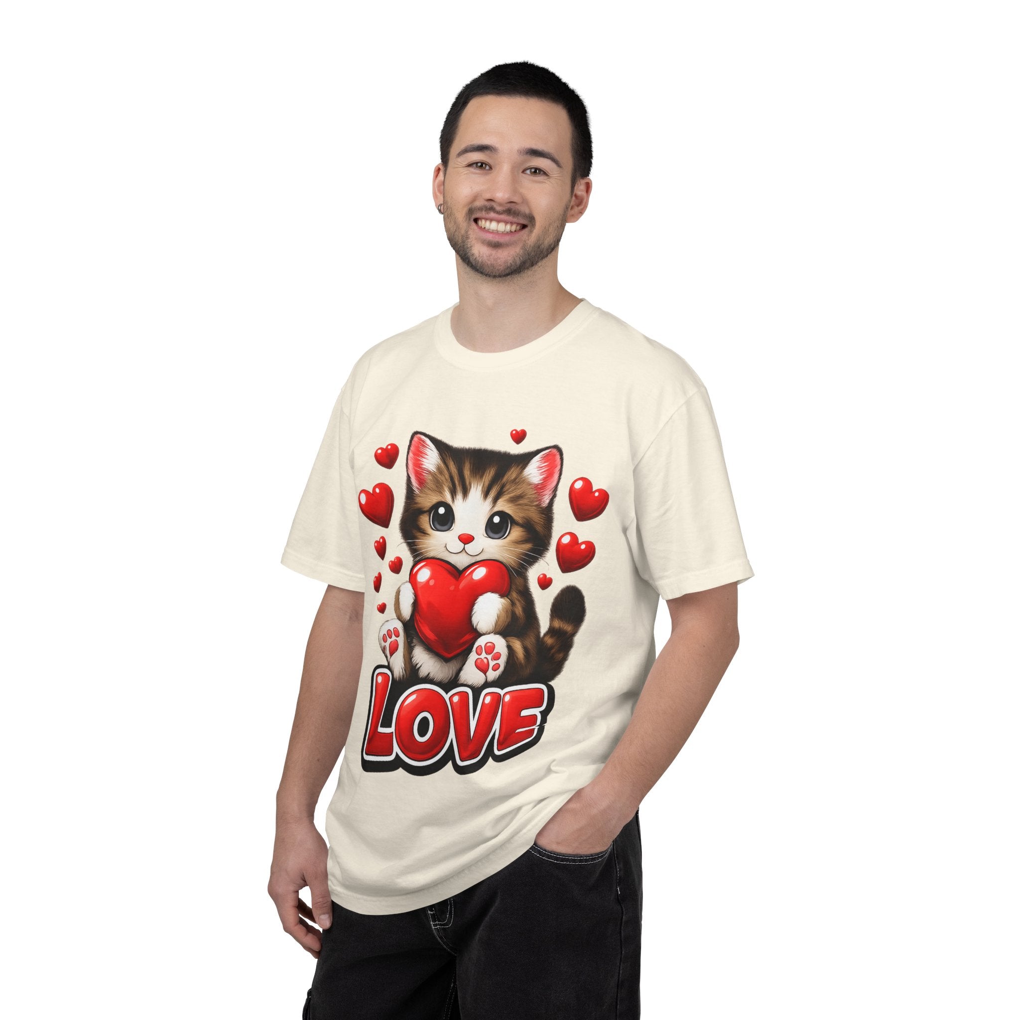Cute Kitten Holding Heart "LOVE" T-Shirt