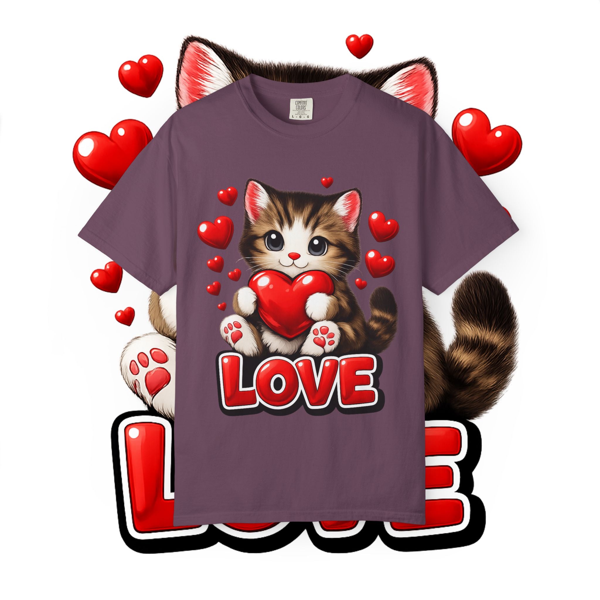 Cute Kitten Holding Heart "LOVE" T-Shirt