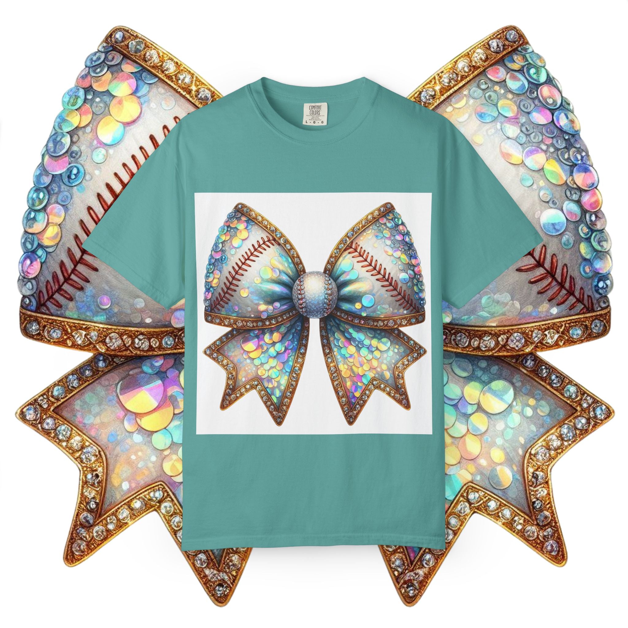 Sequin Bow Graphic T-Shirt — Shimmering Ribbon Art Tee